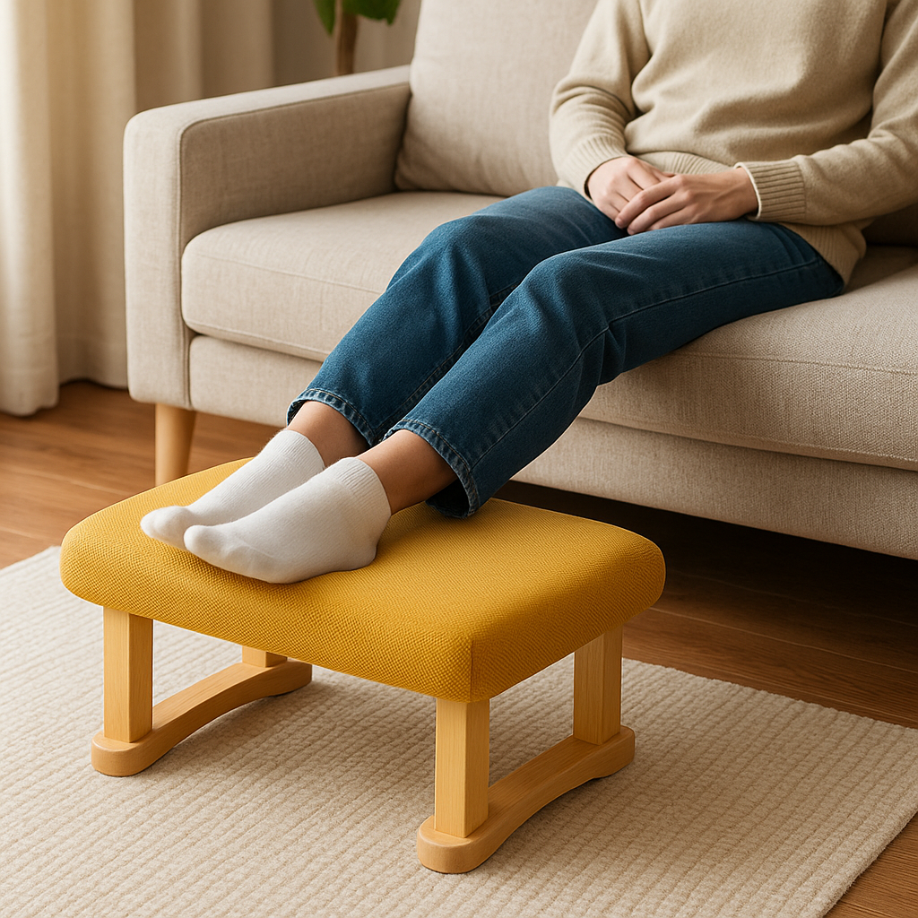 Rectangular Stool with Solid Wood Support Legs