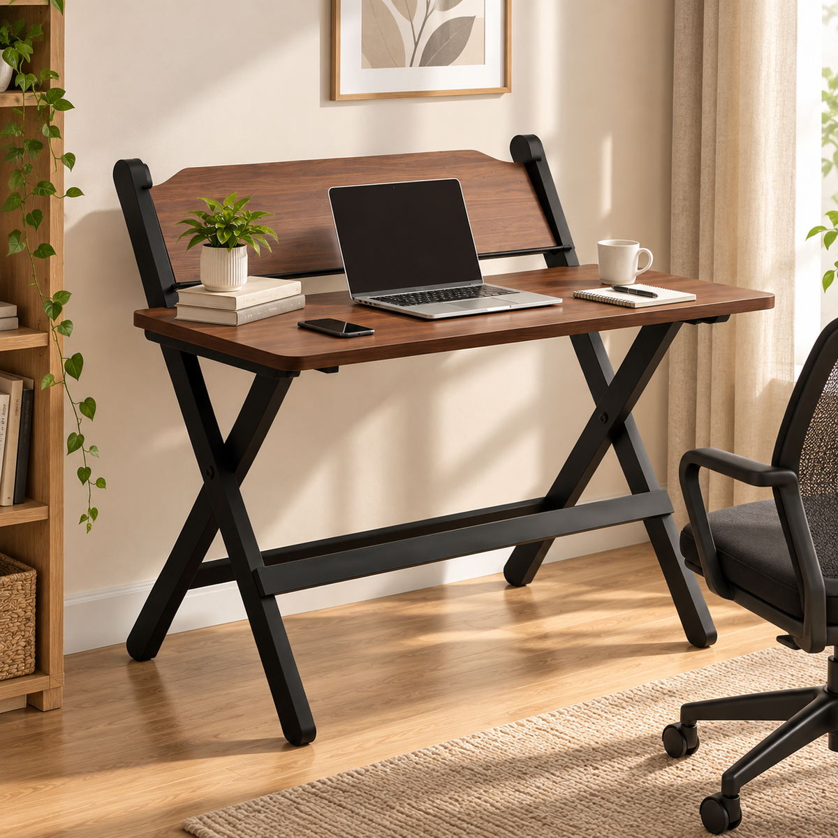 Ergonomic Minimalist Folding Study Table Height Adjustable Metal Frame Apartment Bedroom Office Workstation Gentleman Black