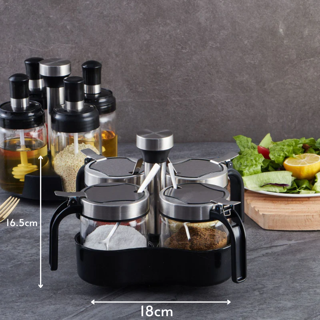Homero High Quality 360° Rotatable Borosilicate Glass Seasoning Set (Set of 4)