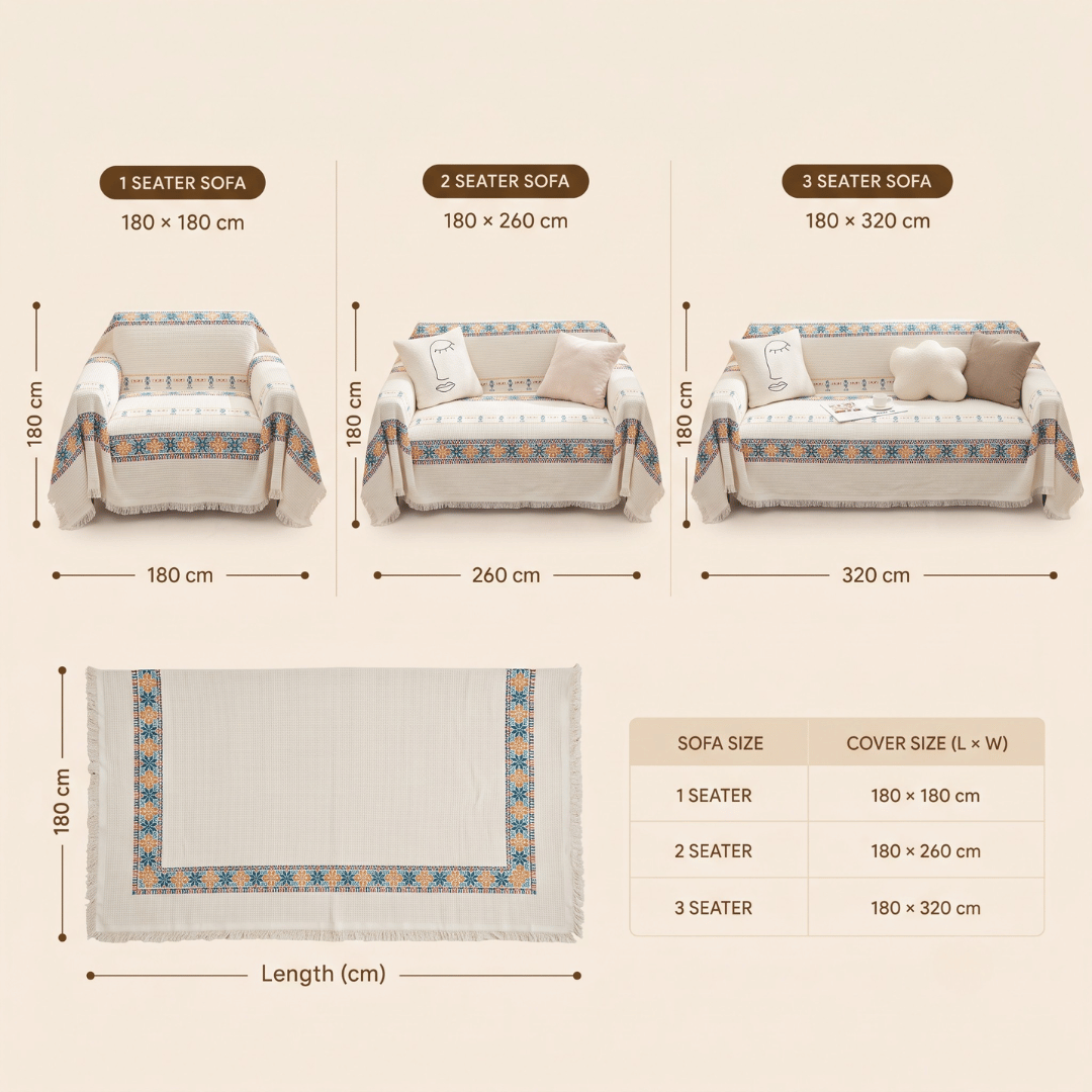 Premium Multipurpose Chenille Sofa Cover with Decorative Tassels