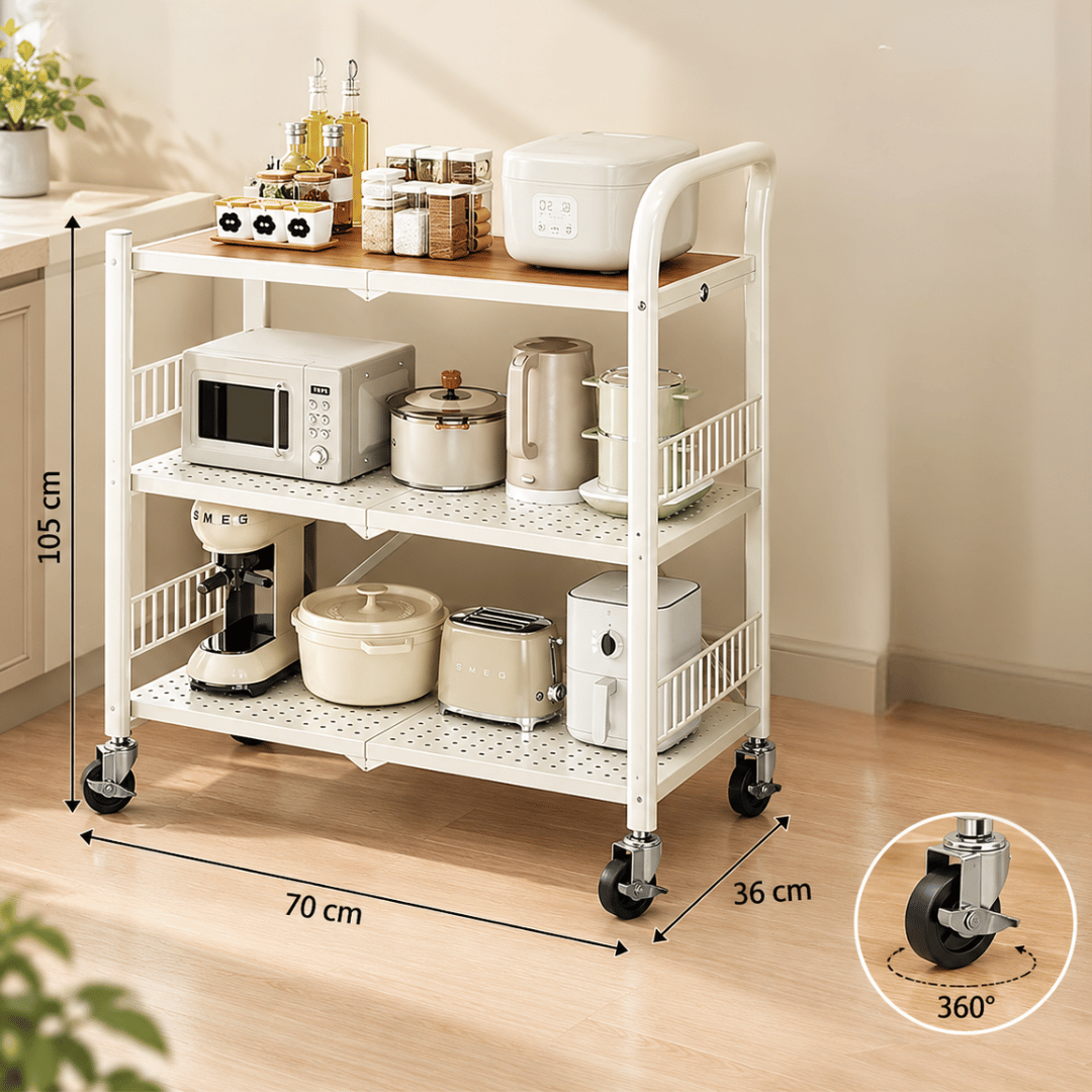 Multi-Purpose Foldable Kitchen Storage Shelf with Wheels