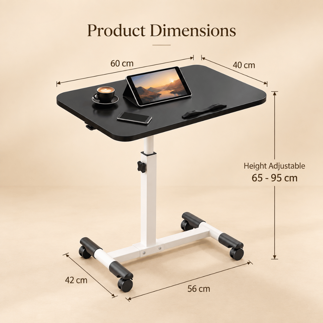 Height Adjustable Laptop Table with Wheels & Rotating Tabletop
