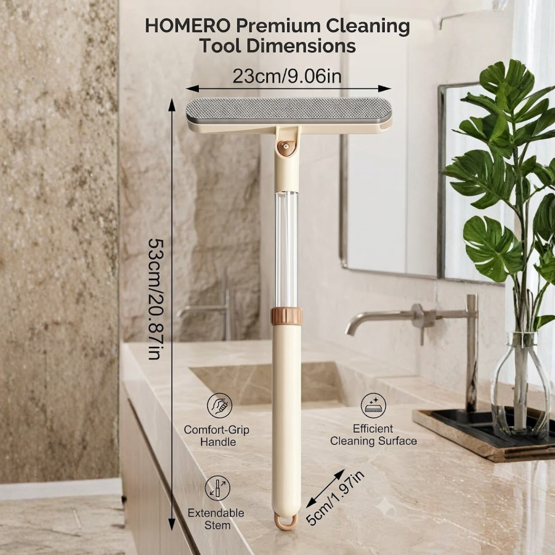Multifunction Extendable Handle Glass Cleaning Brush with Hidden Crevice Brush