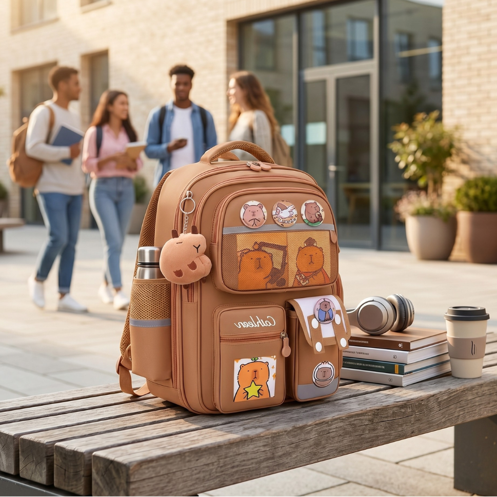 Korean Style Capybara Waterproof Kids School Backpack