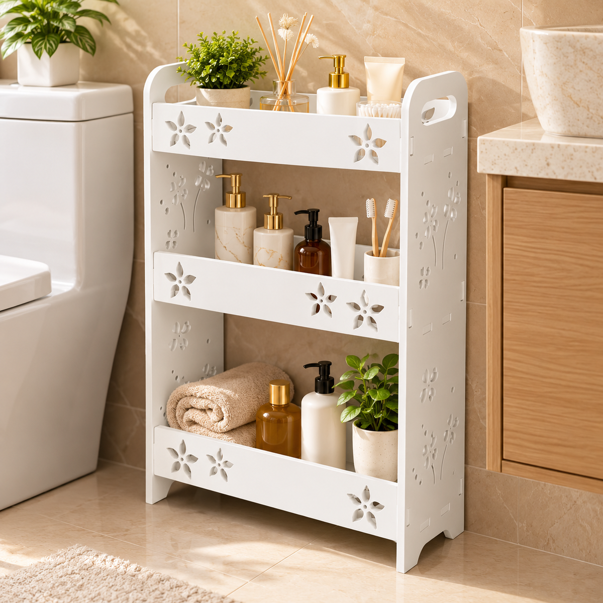 Three Tier Narrow Storage Rack with Durable Composite Panels