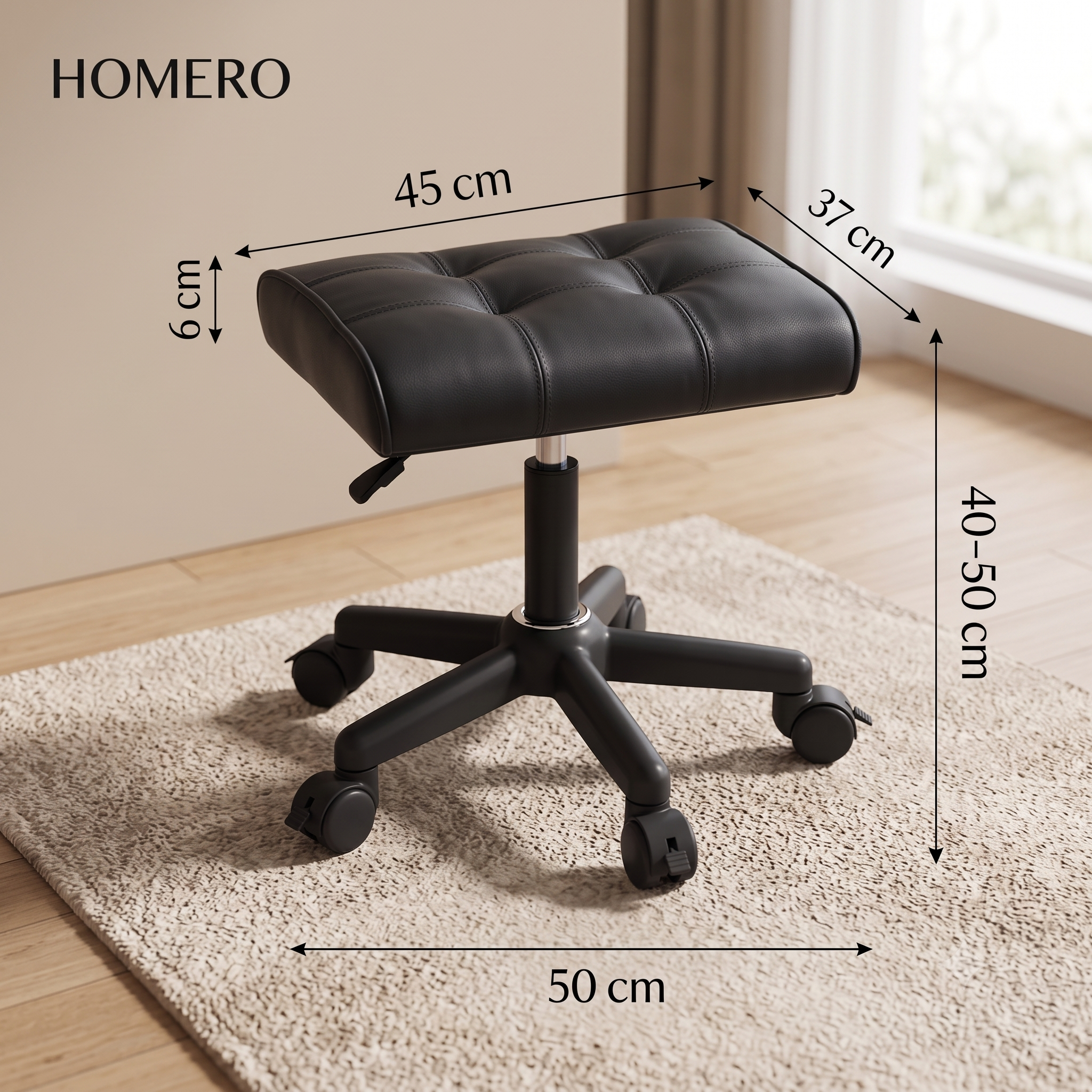 Adjustable Leather Footrest Stool with Thick Cushion