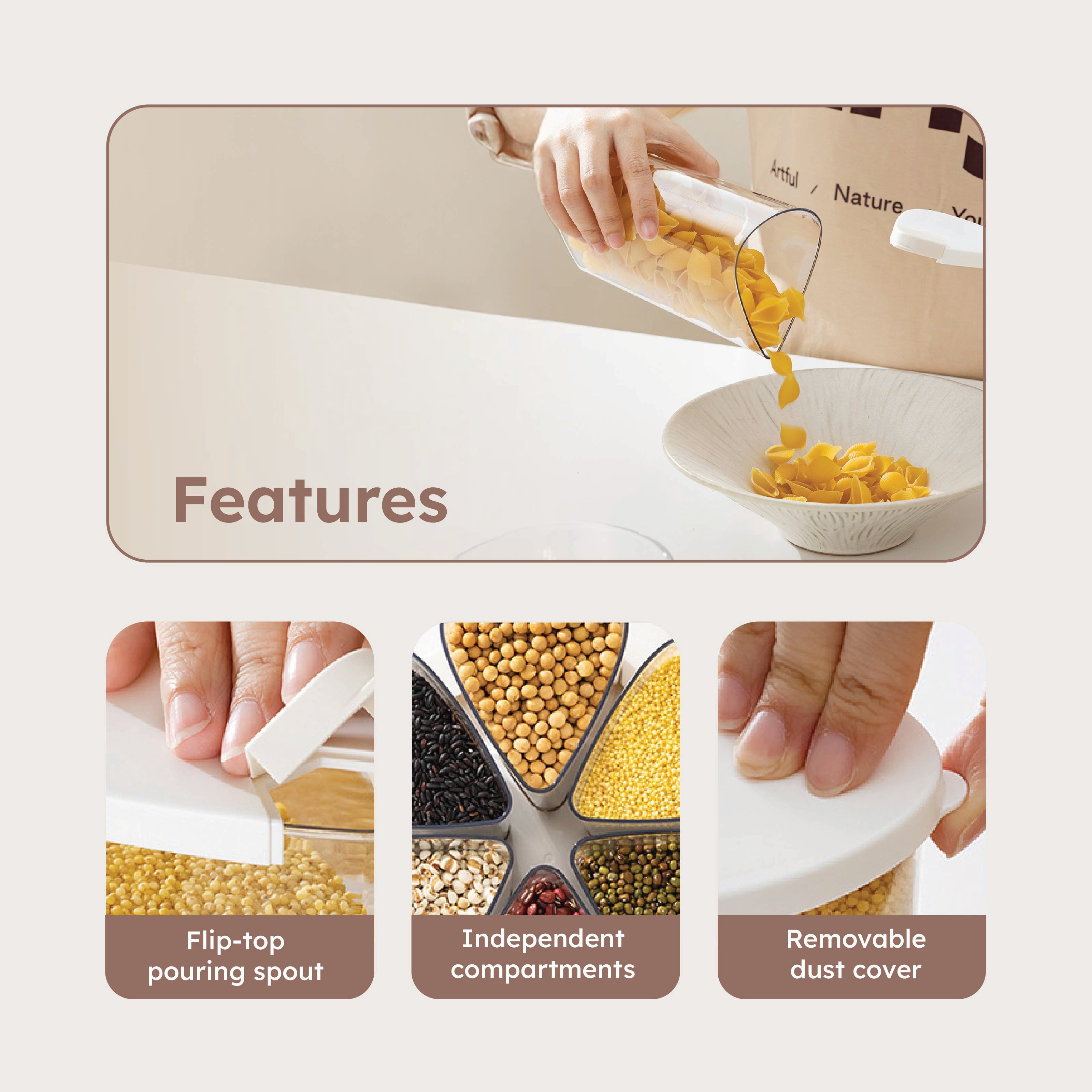 Homero 360 Degree Transparent Grain Storage Container with Rotating Base - 670ml Capacity