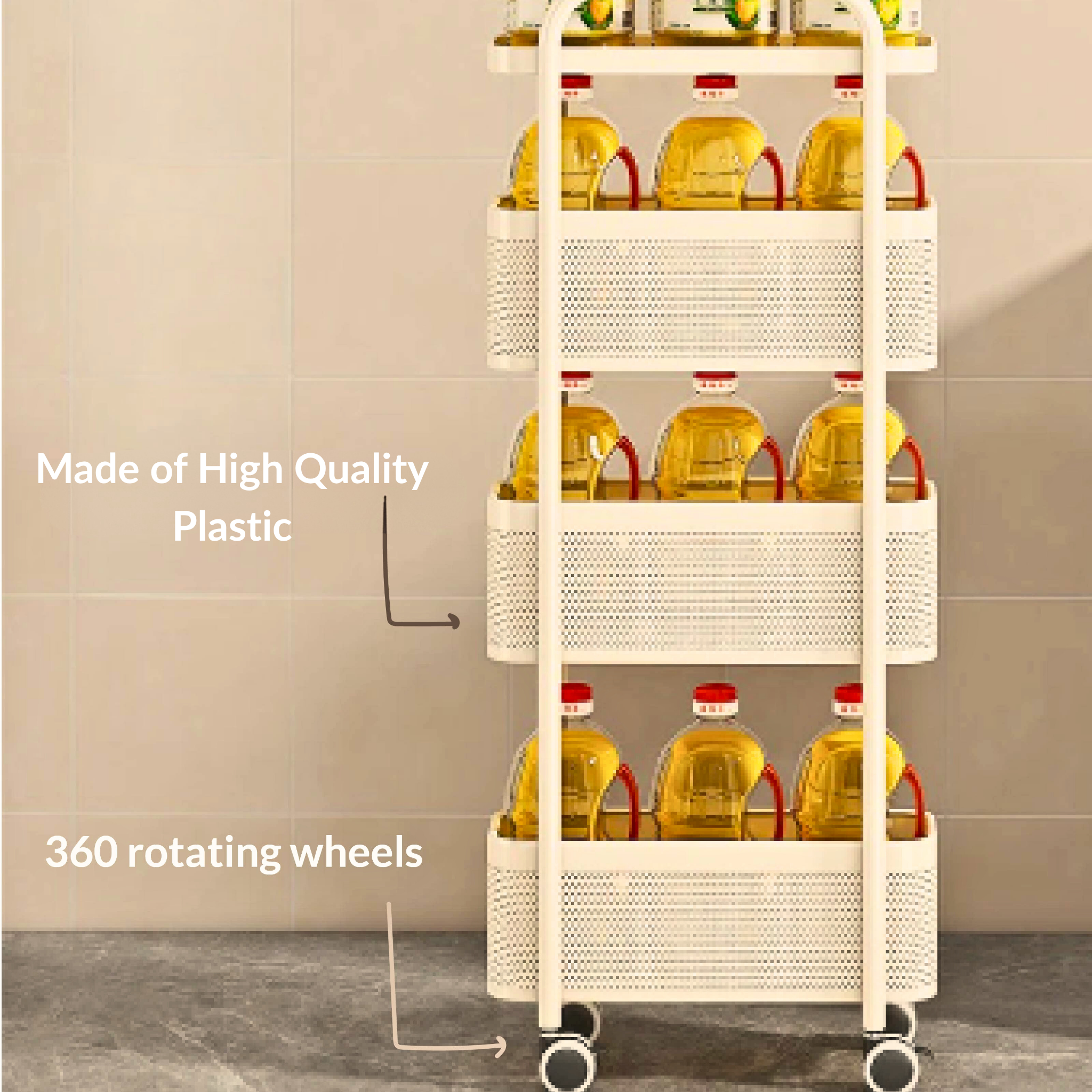 Homero Multipurpose 4-Layer High Quality Plastic Narrow Gap Storage Trolley