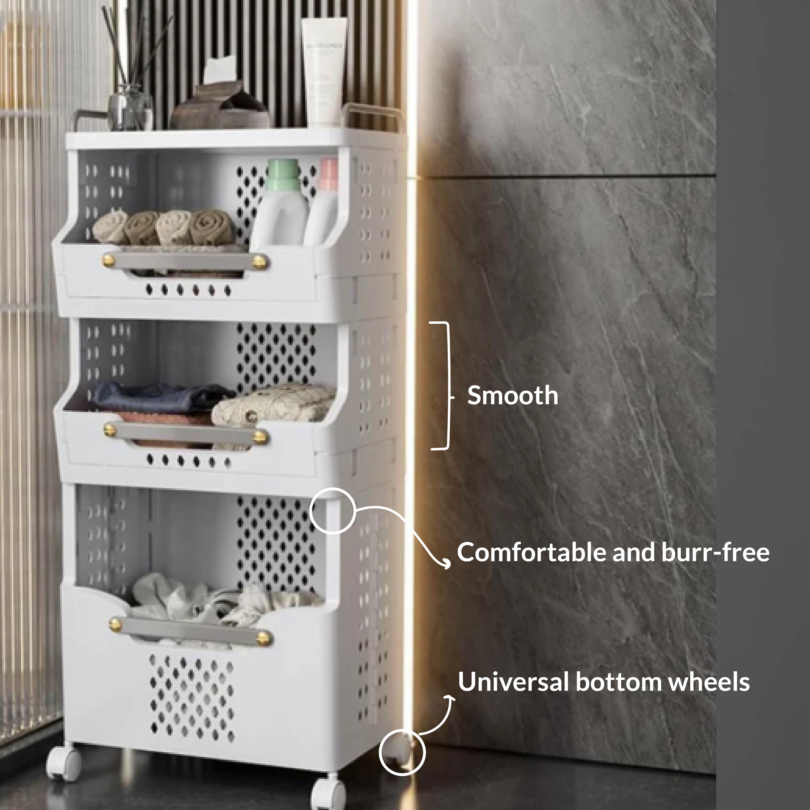 HOMERO 4 Layer Foldable Storage Cart with Wheels for Home & Kitchen