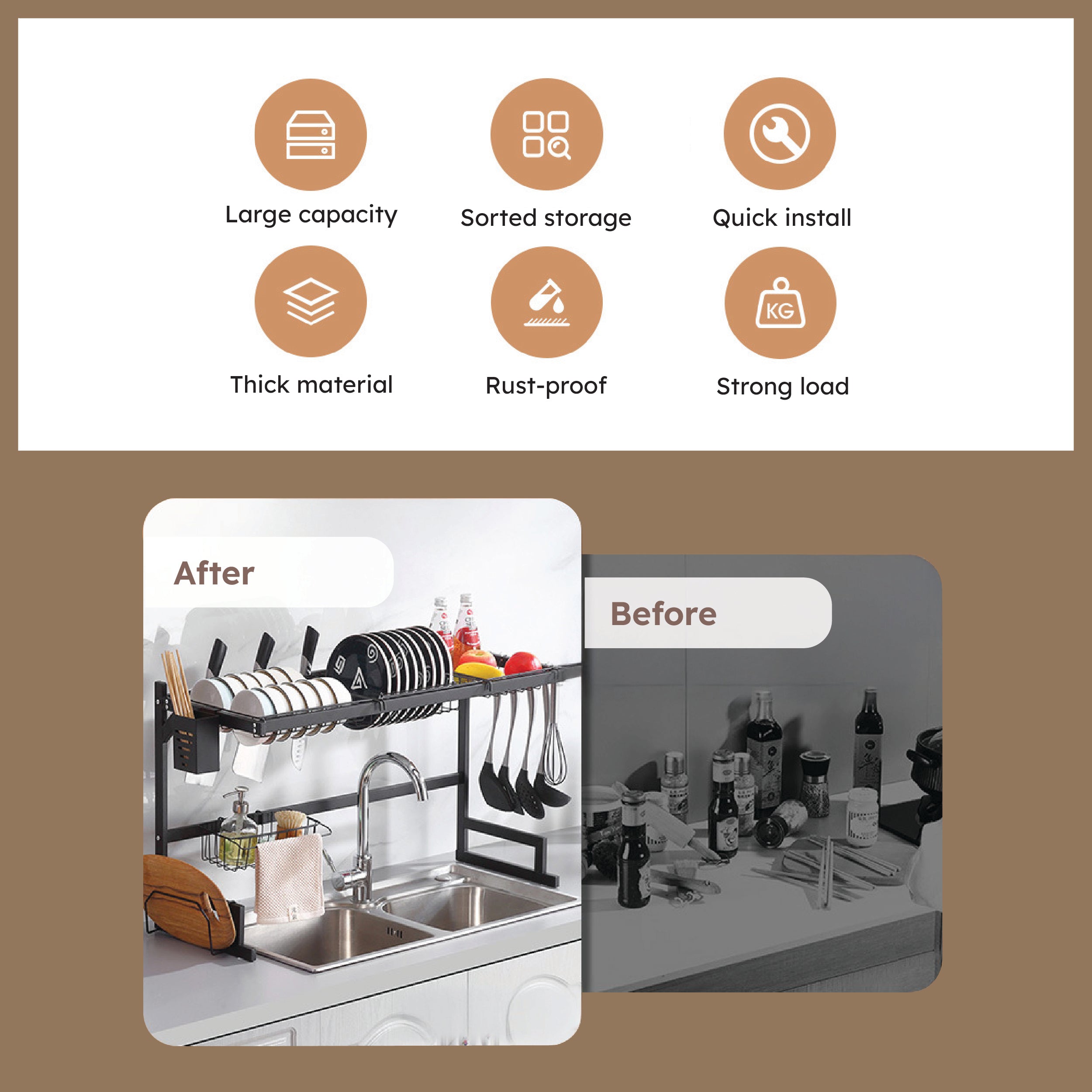 HOMERO Adjustable Multipurpose Over Sink Dish Drying Rack 85cm