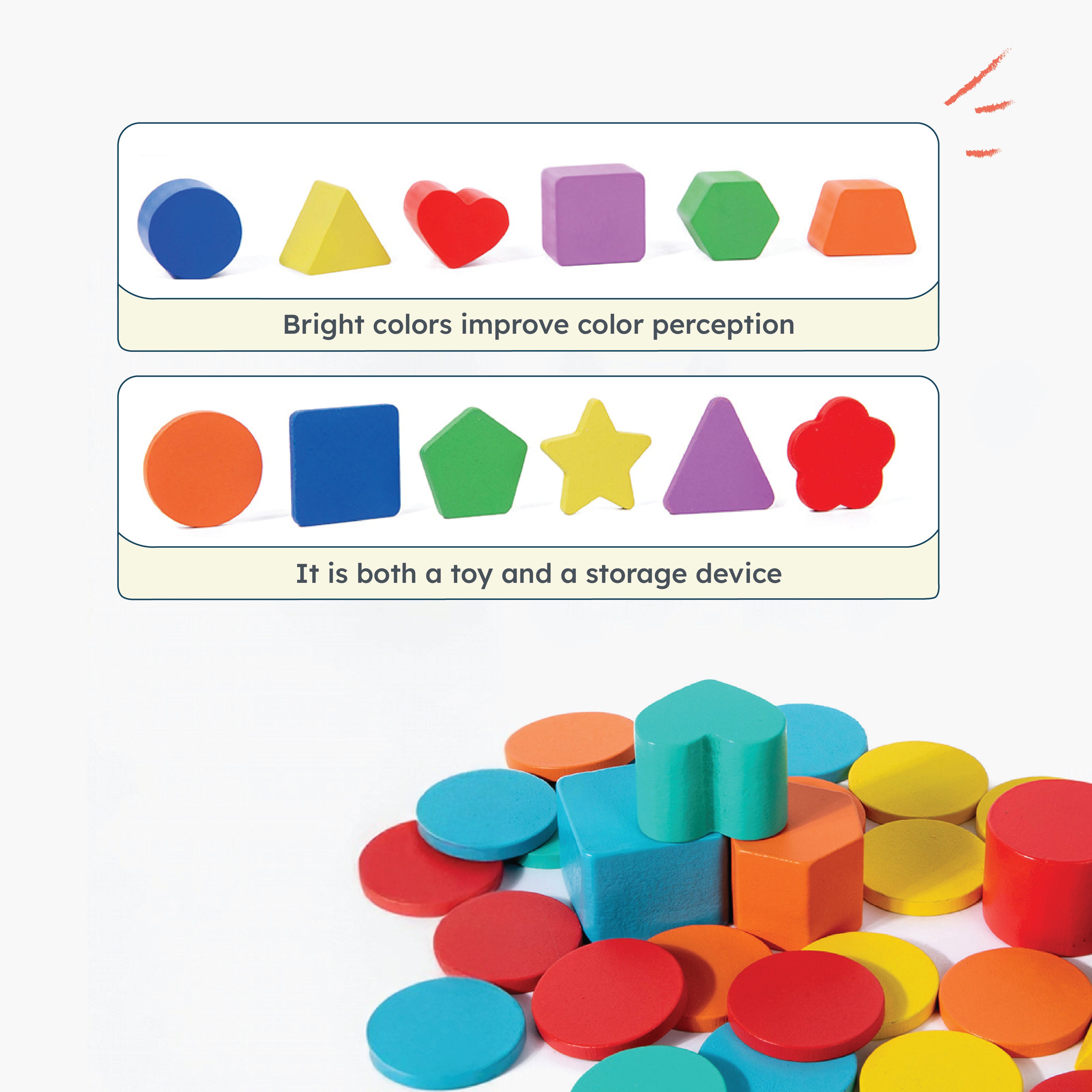 HOMERO Montessori Color Shape Classification Wooden Build Box Toy 10 Hole Set