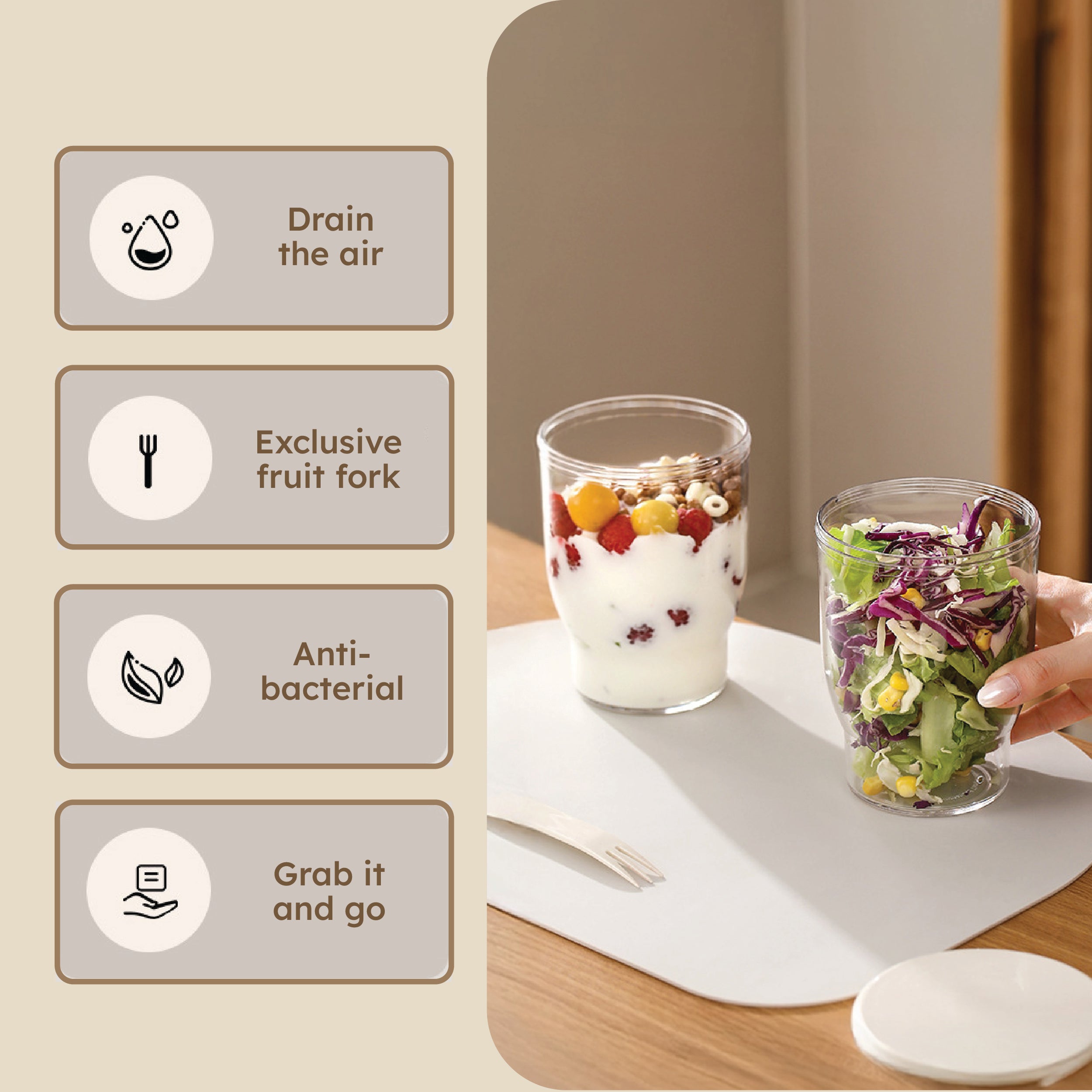 HOMERO Multi Functional Travel Fruit Storage Cup With Fork - 760ML Capacity