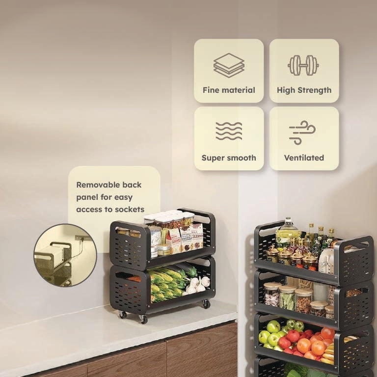 HOMERO Space Saving Utility Storage Rack with Wheels and Ventilated Shelves 4 Layer