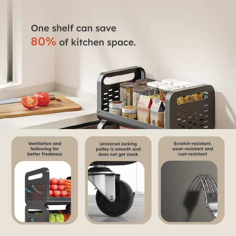 HOMERO Space Saving Utility Storage Rack with Wheels and Ventilated Shelves 4 Layer