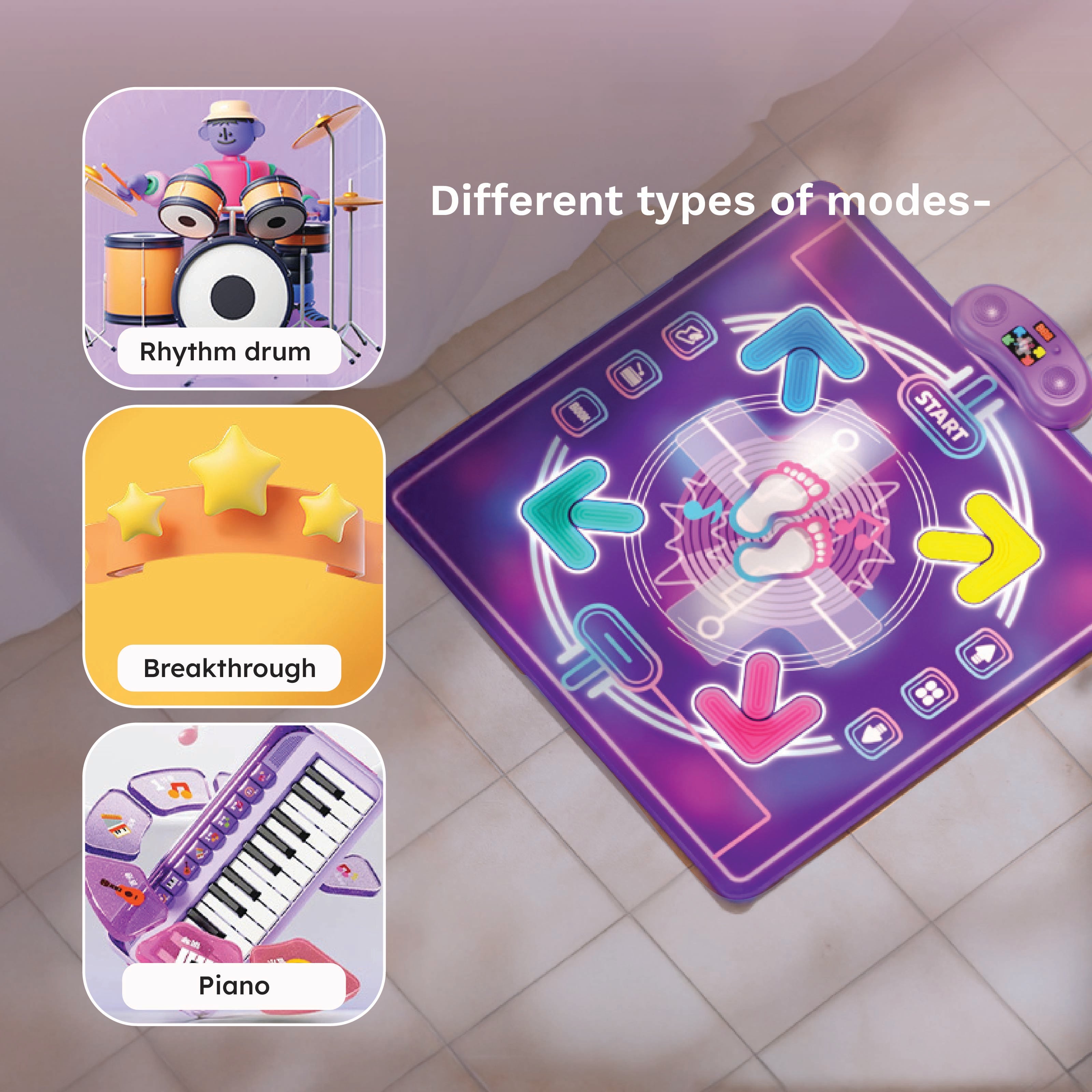 Homero 6 Game Modes Musical Dance Mat with Bluetooth - 90x90cm