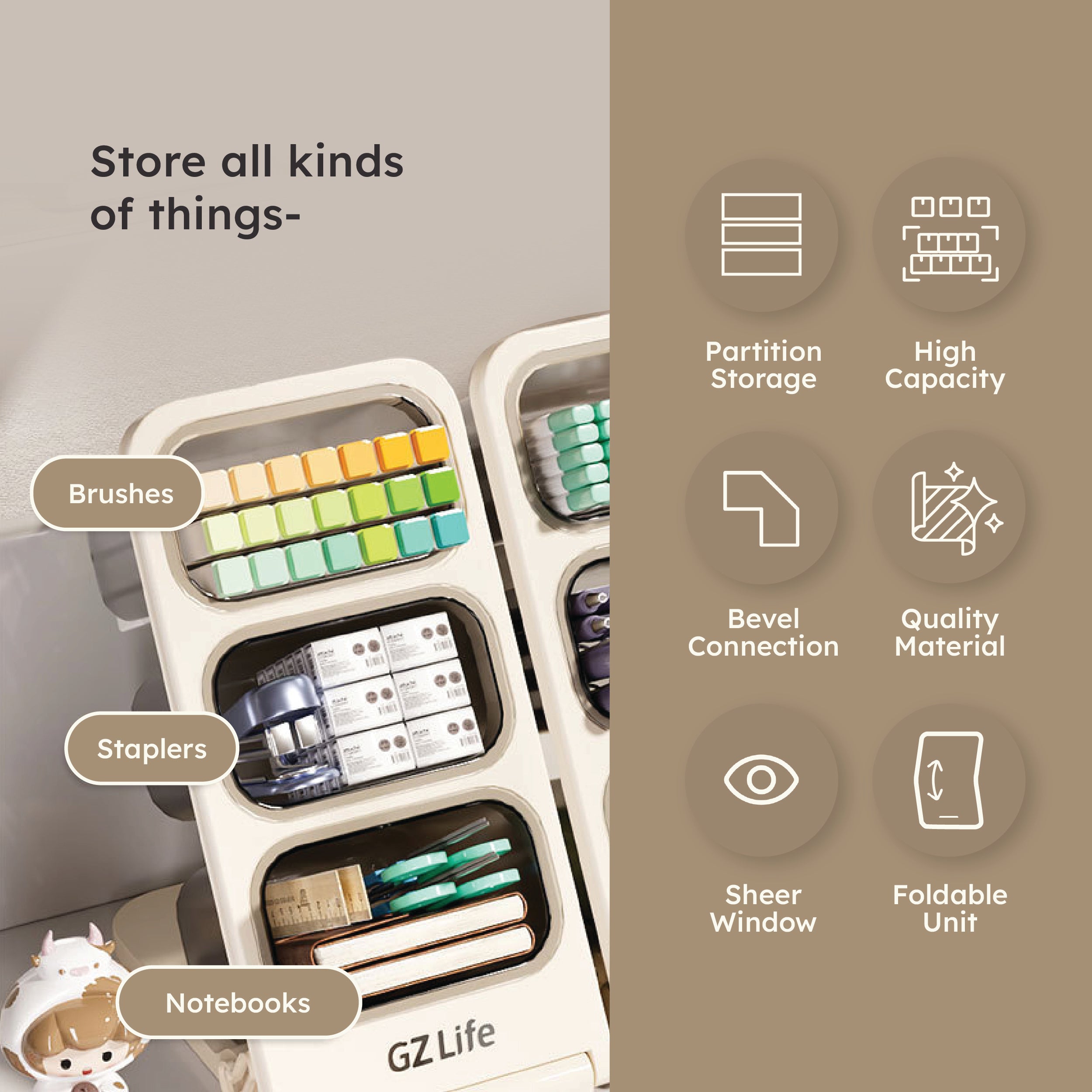 Homero Multi-Layer Oblique Storage Box with 3 and 6 Grids – 27.5cm Height