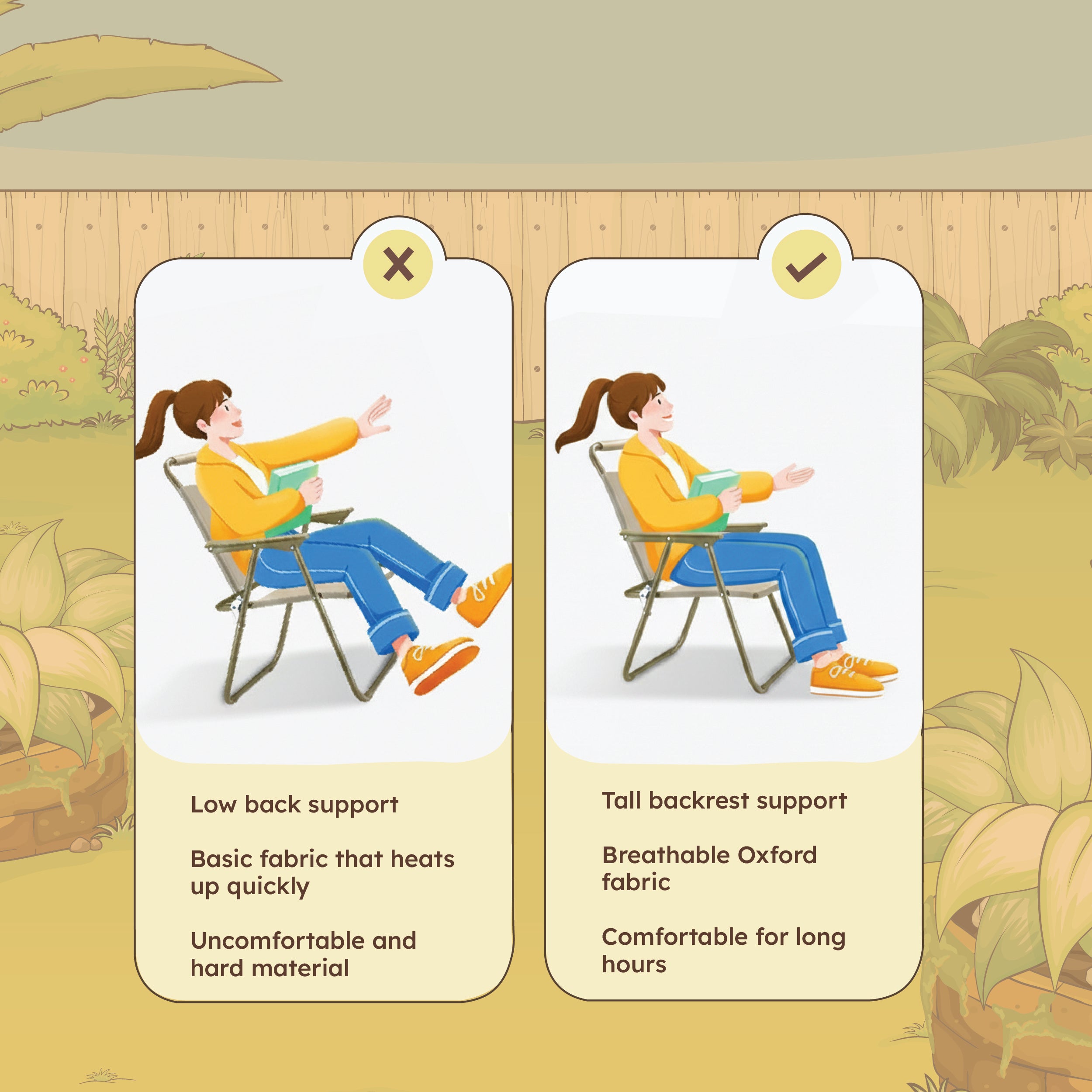 Homero Portable Outdoor Folding Comfortable Tall Back Support Chair