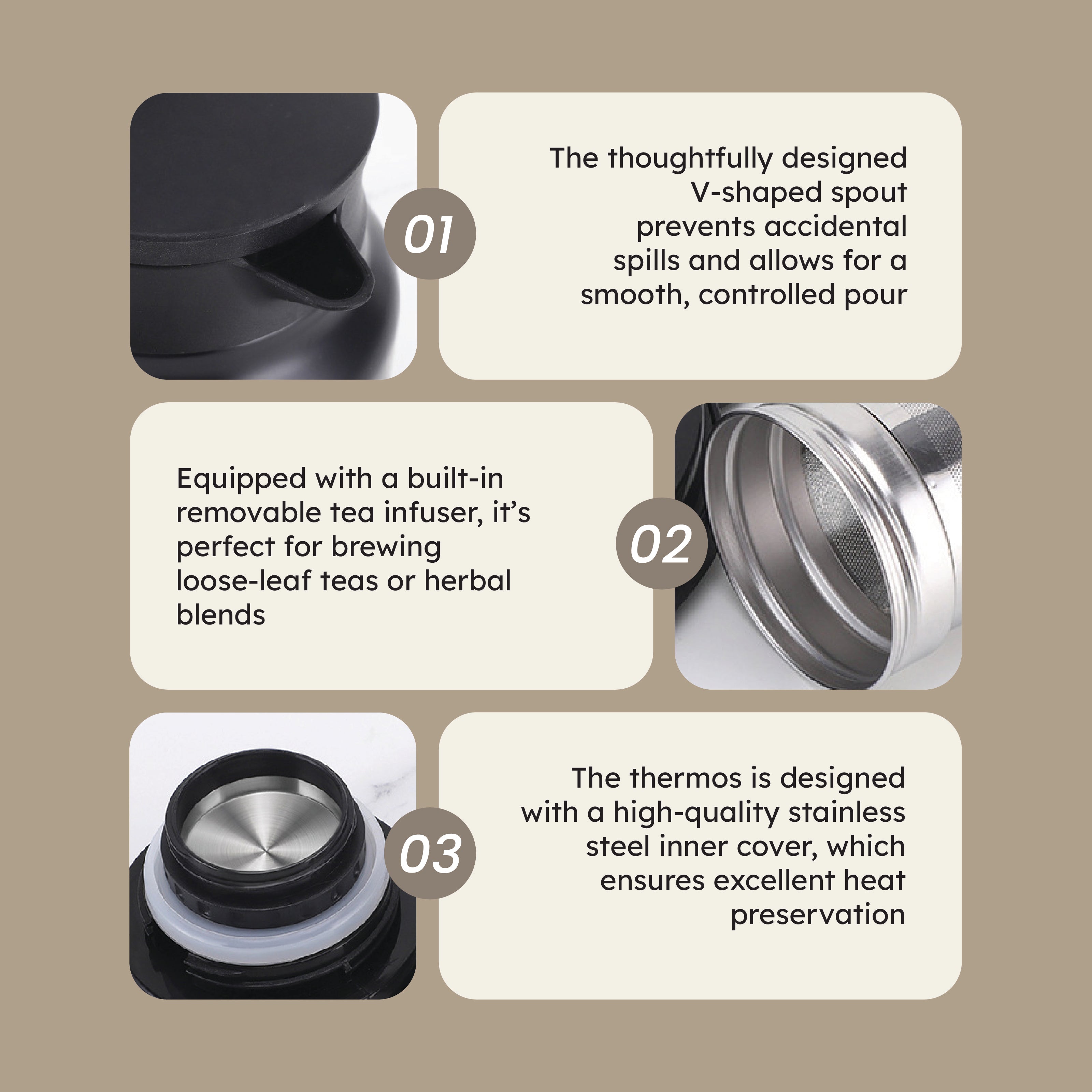 Homero Vintage Floral Stainless Steel Elegant Insulated Teapot - 800ml