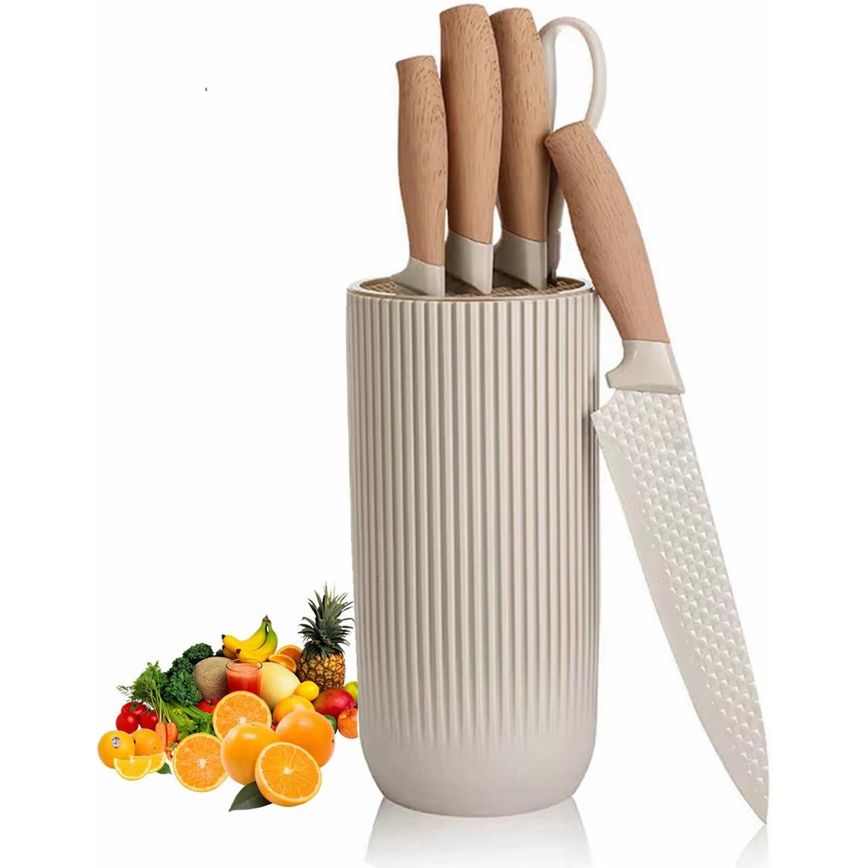 Homero Premium Khaki Kitchen Knife Set With Stylish Knife Block – 6 Piece Set