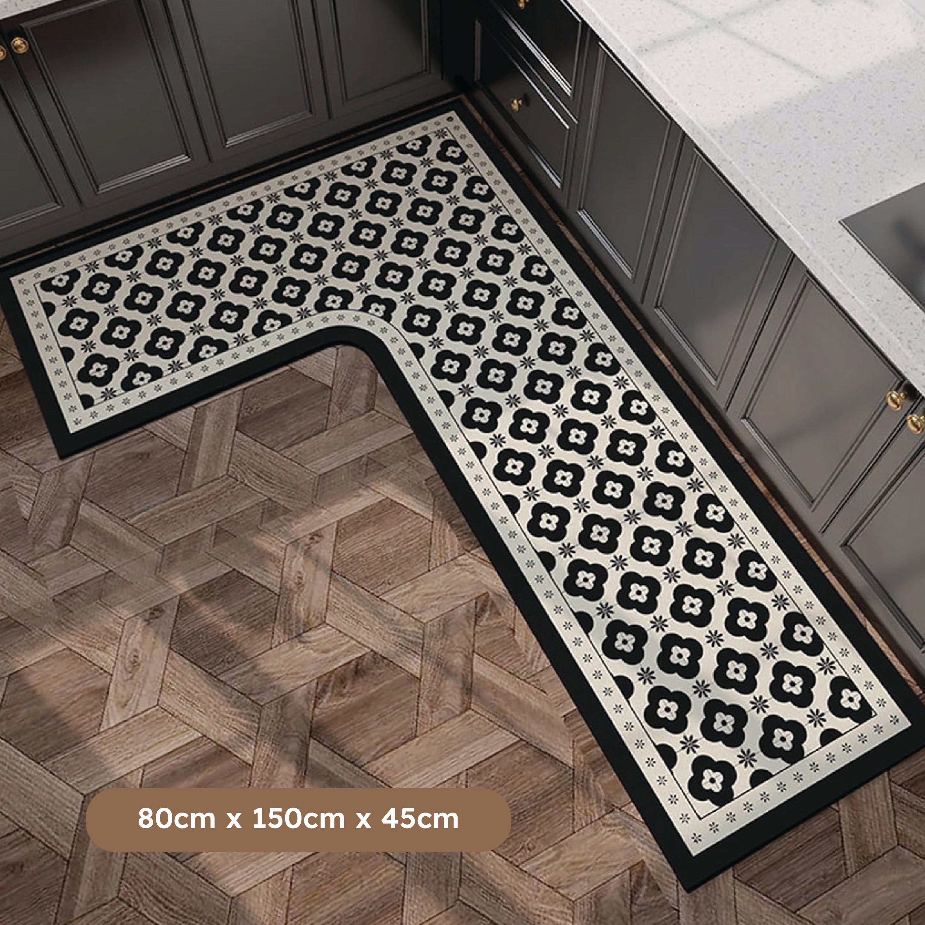 Homero Non-Slip L-Shaped Kitchen Rug with Rubber Backing