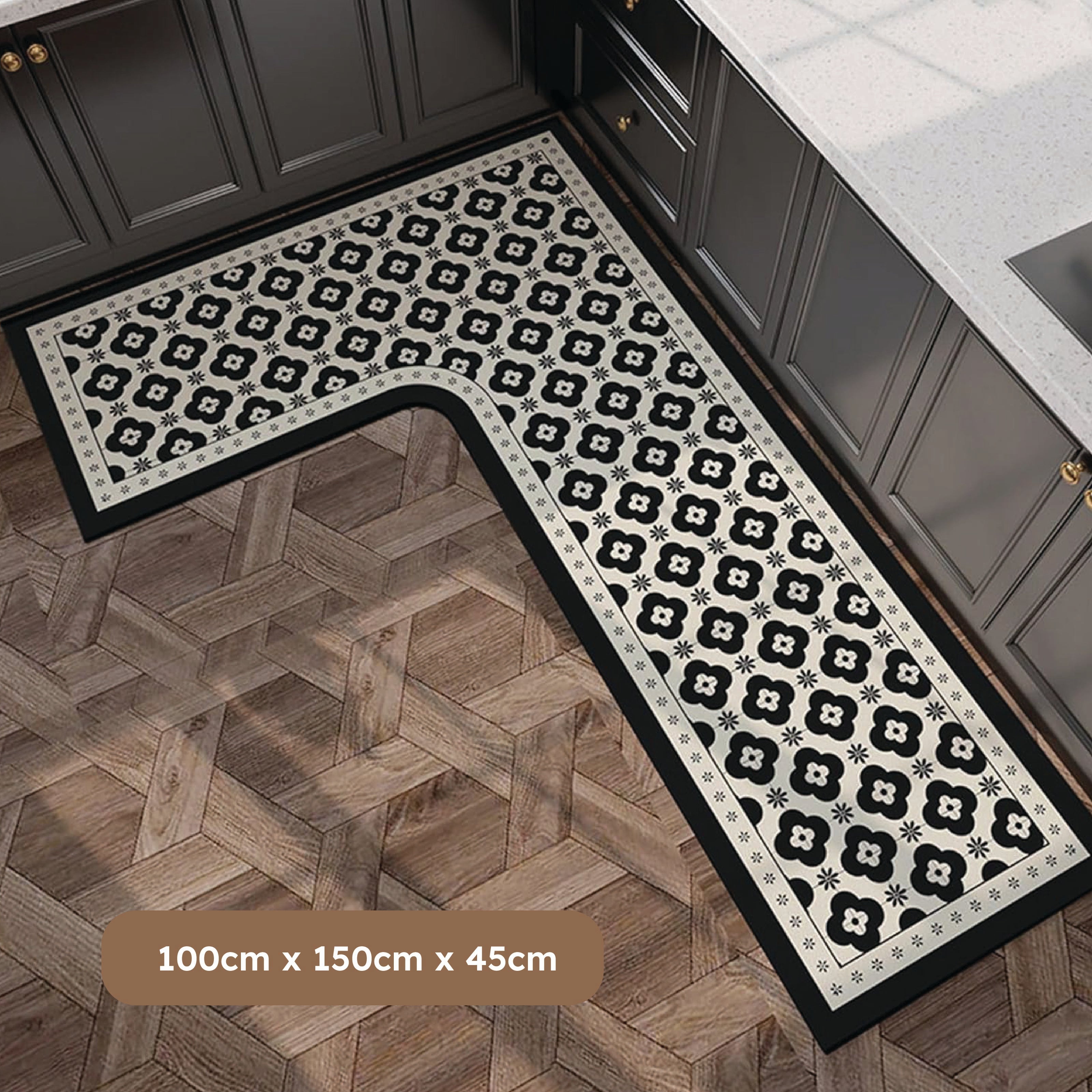 Homero Non-Slip L-Shaped Kitchen Rug with Rubber Backing