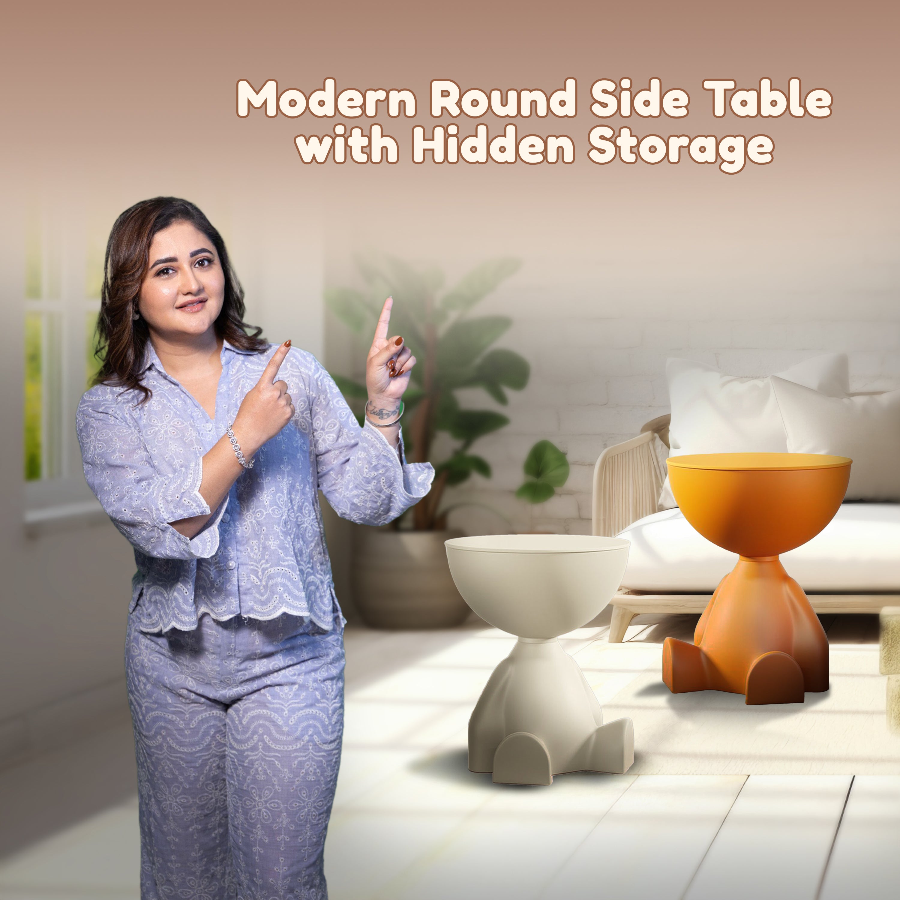 Homero Modern Round Side Table with Hidden Storage
