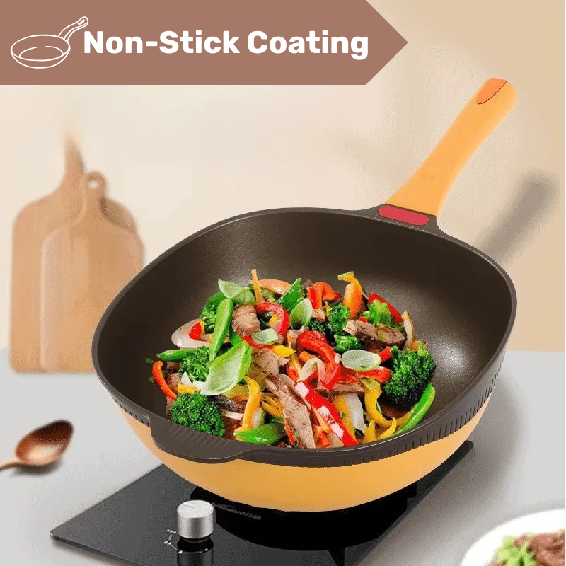 Titanium Coated Double Layer Non-Stick Wok Frying Pan with Steamer