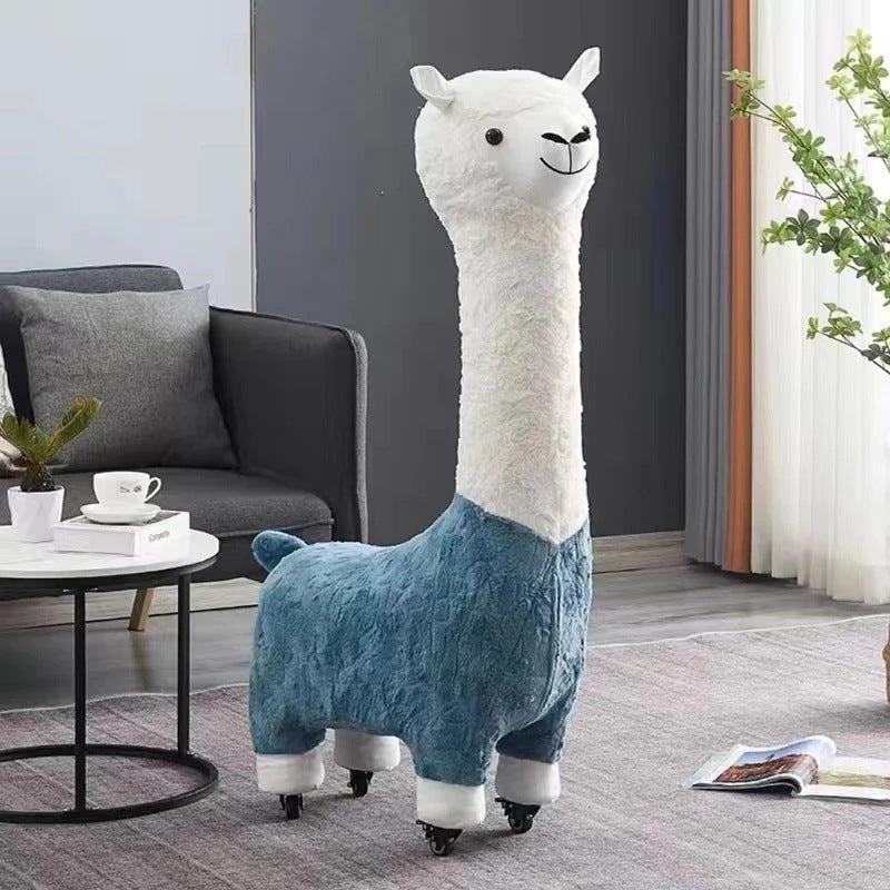 Giant Alpaca Plush Lounge Chair with Roller Wheels