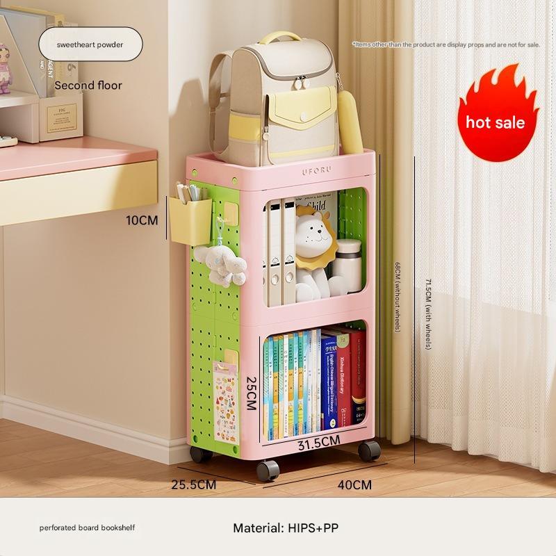 Premium Folding Space Saver Pegboard Bookshelf with 360° Omnidirectional Wheels