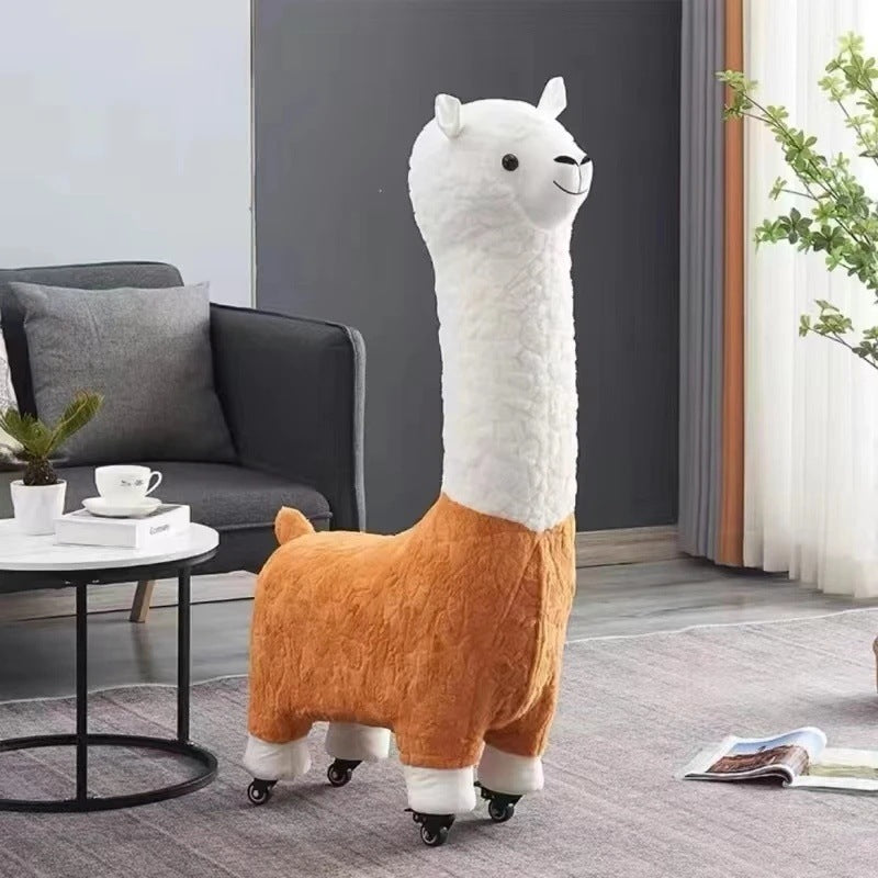 Giant Alpaca Plush Lounge Chair with Roller Wheels