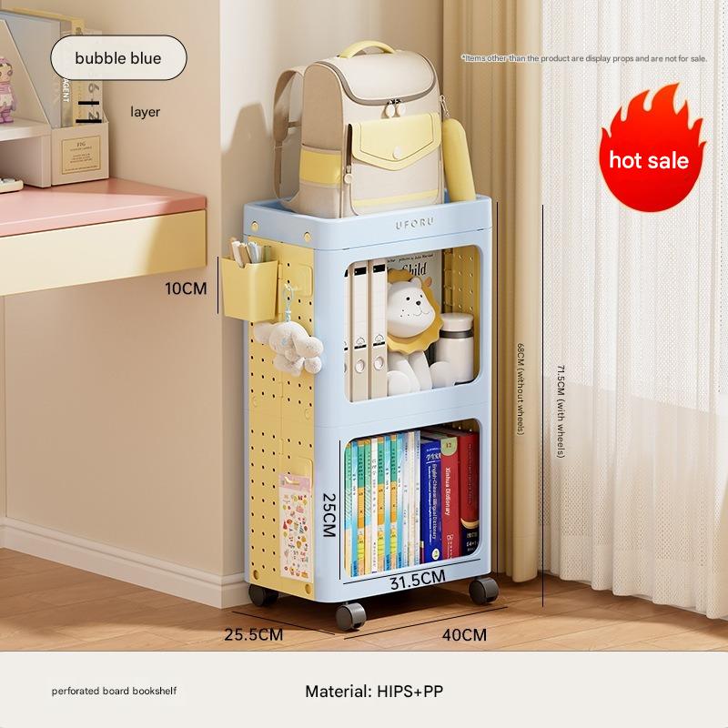 Premium Folding Space Saver Pegboard Bookshelf with 360° Omnidirectional Wheels