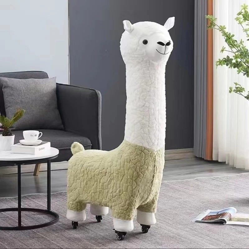 Giant Alpaca Plush Lounge Chair with Roller Wheels