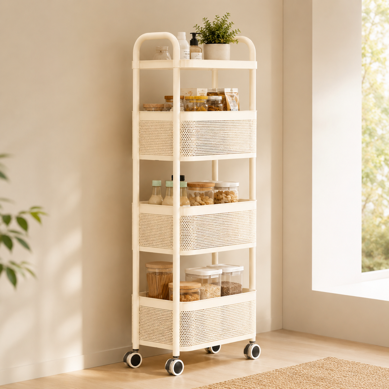 Homero Multipurpose 4-Layer High Quality Plastic Narrow Gap Storage Trolley