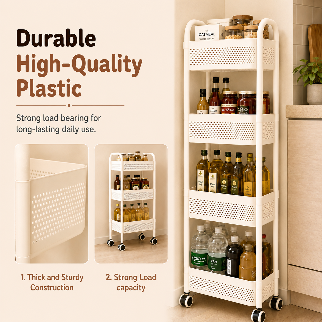 Homero Multipurpose 4-Layer High Quality Plastic Narrow Gap Storage Trolley