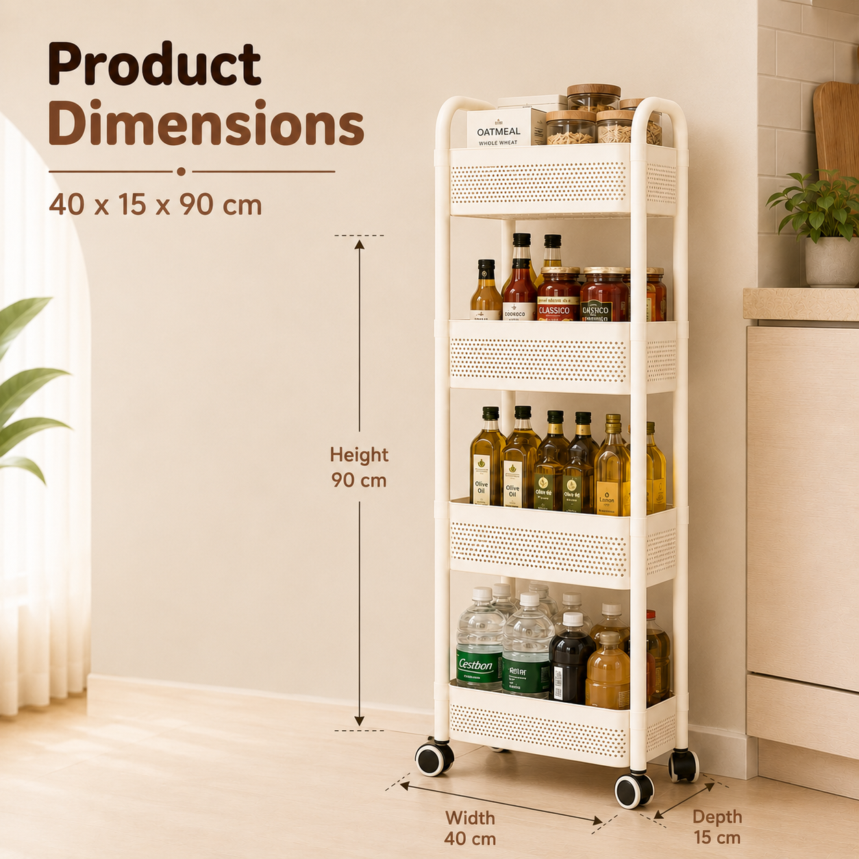 Homero Multipurpose 4-Layer High Quality Plastic Narrow Gap Storage Trolley