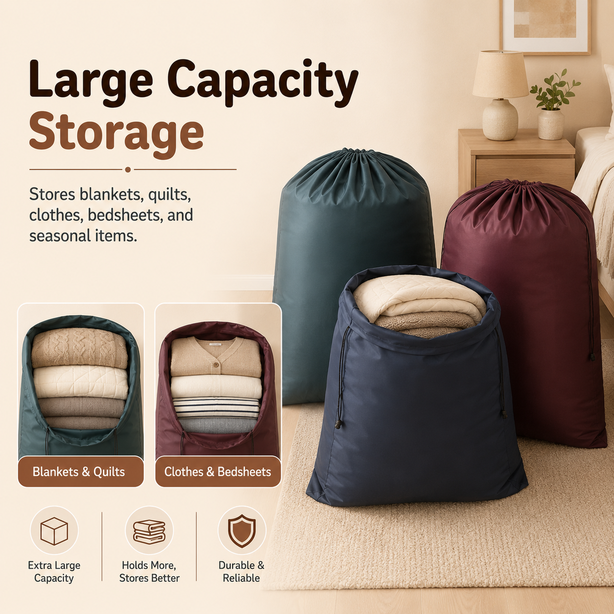 Homero Multipurpose Large Capacity Quilted Blanket Storage Bags