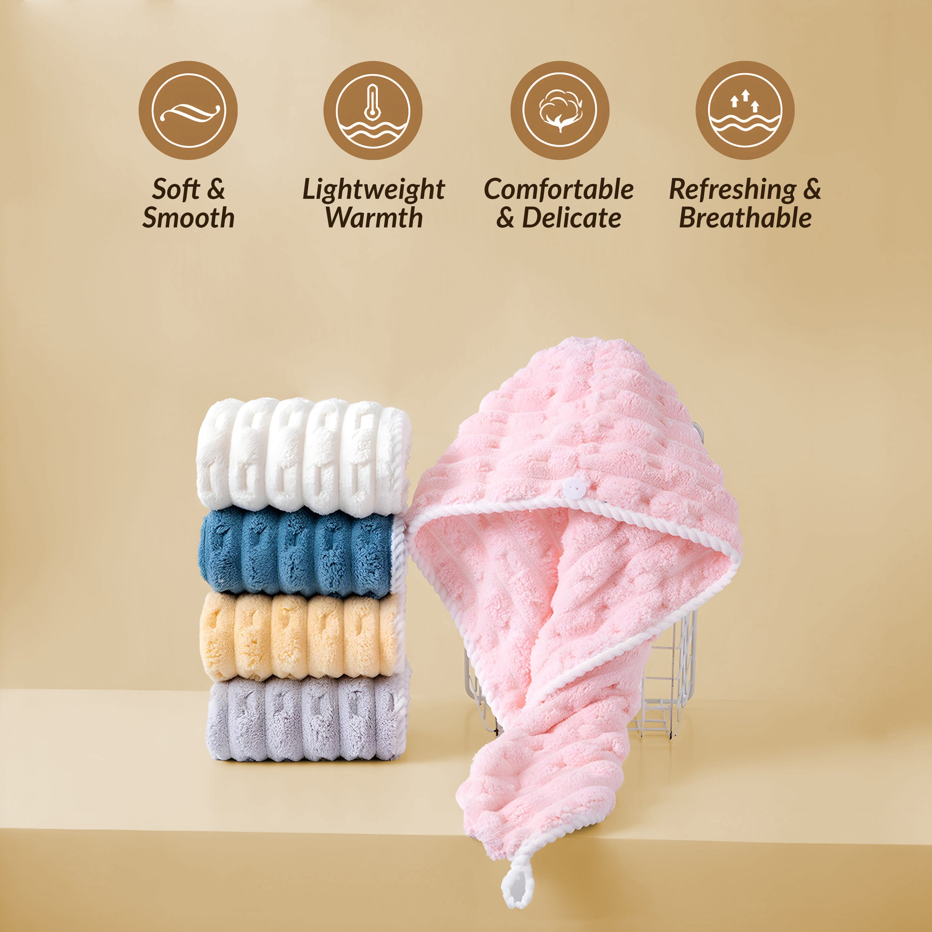 Homero Ultra-Soft Coral Fleece Hair Drying Cap with Cloud Texture