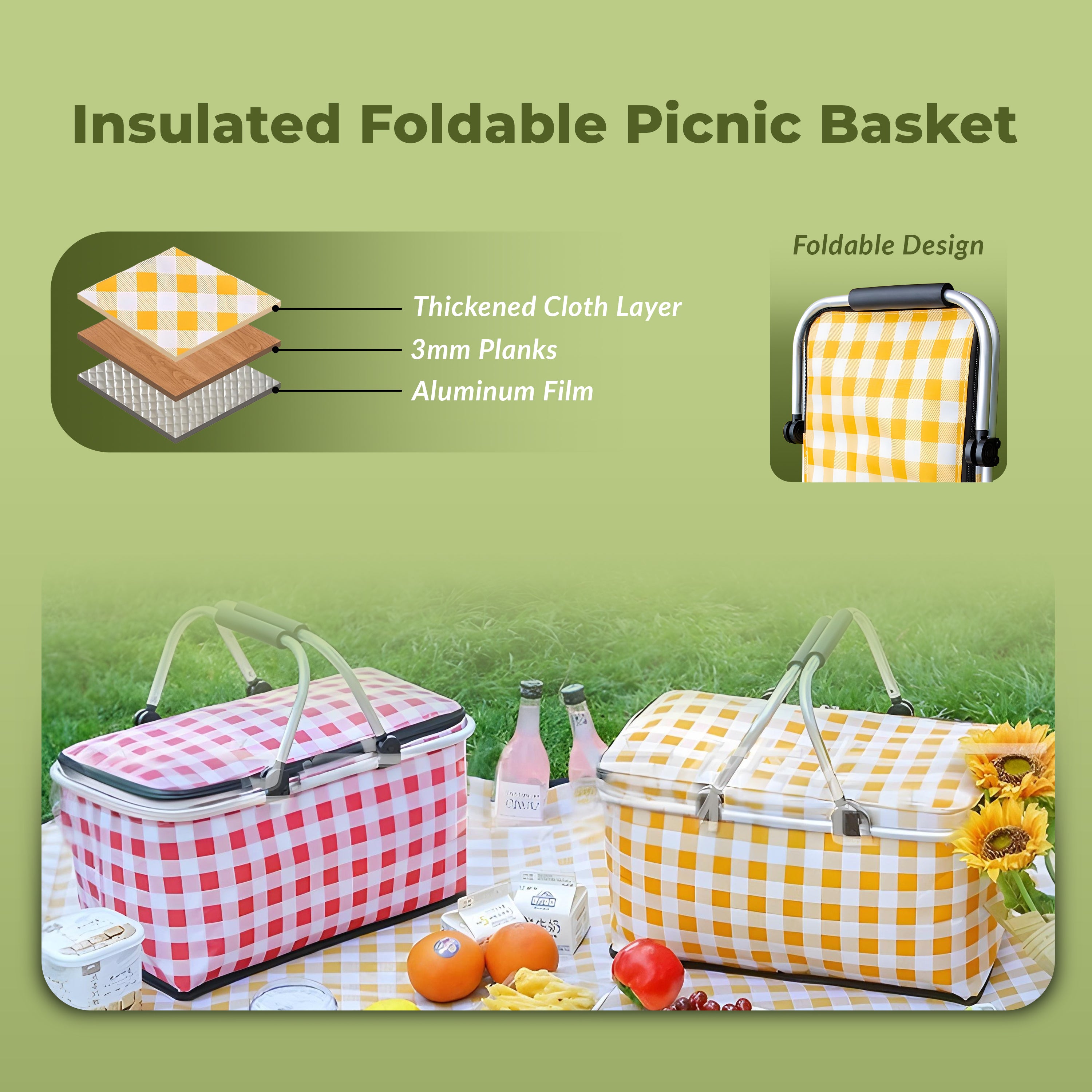 Homero Multi-Purpose Insulated Foldable Picnic Basket with Aluminum Frame
