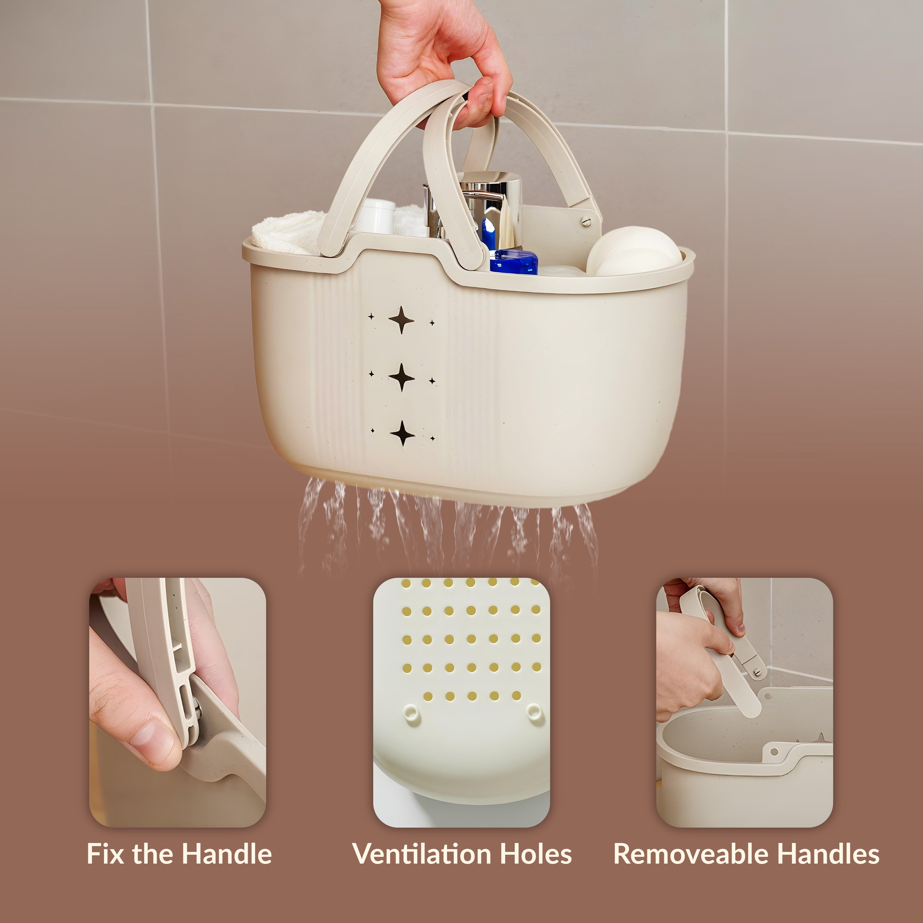 Homero Portable Shower Basket with Drain Holes and Handle