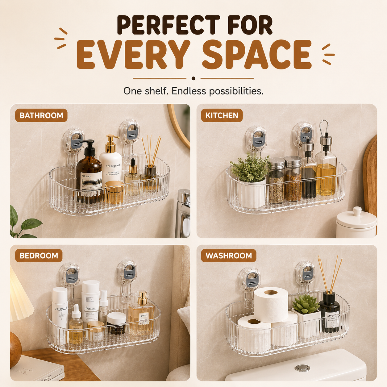 Homero Wall-Mounted No-Drill Bathroom Shelf with Drainage