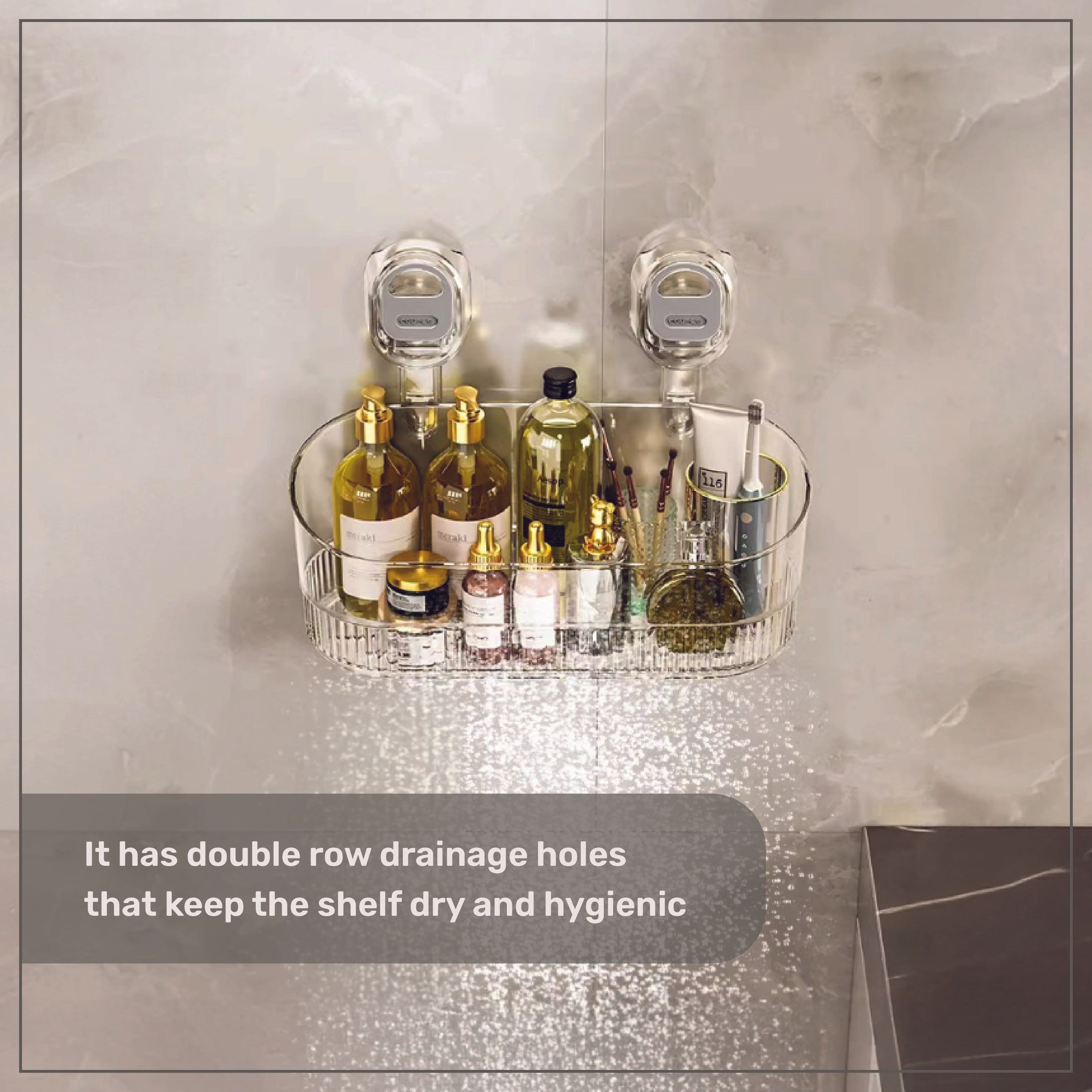 Homero Wall-Mounted No-Drill Bathroom Shelf with Drainage