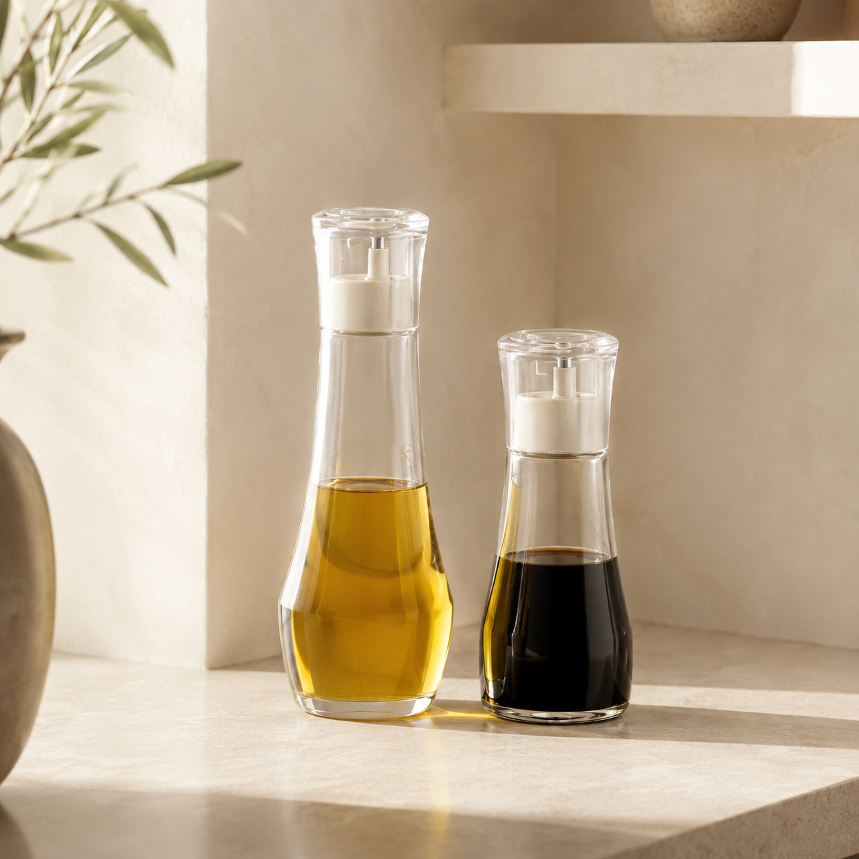 Homero Premium Glass Oil Dispenser with No-Drip Spout for Kitchen Use