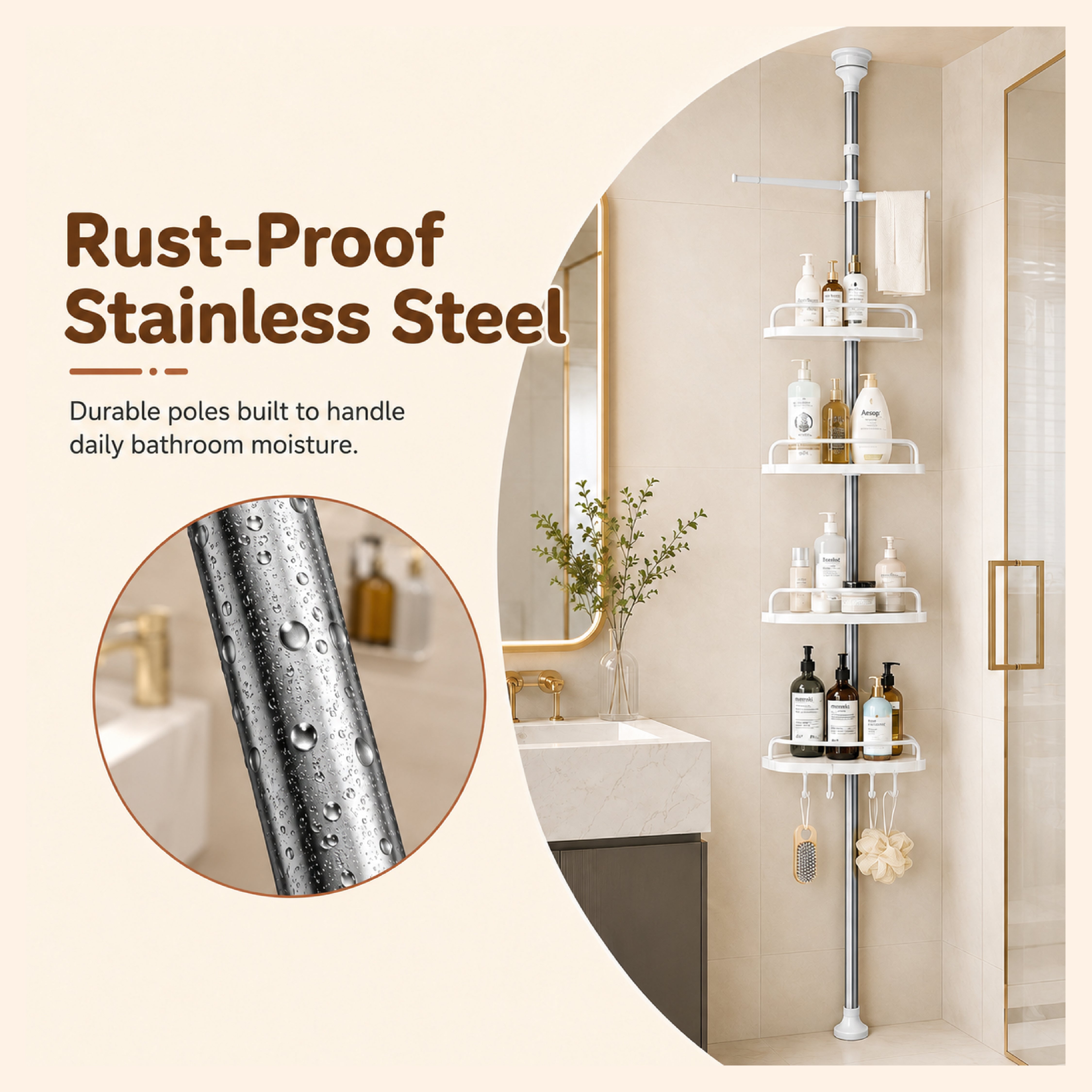 HOMERO Multipurpose Bathroom Rack with Hooks and Towel Bar - 4 Tier