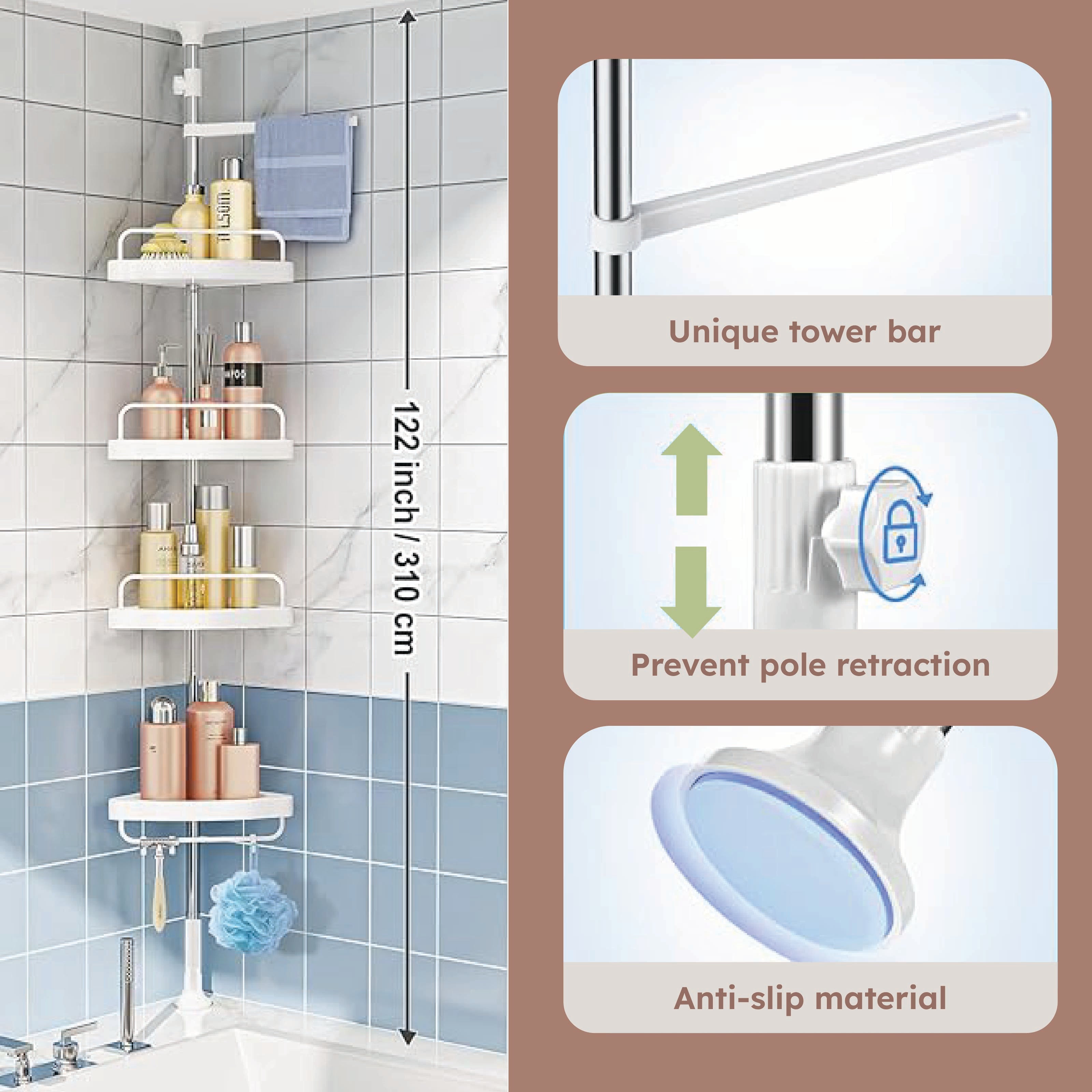 HOMERO Multipurpose Bathroom Rack with Hooks and Towel Bar - 4 Tier
