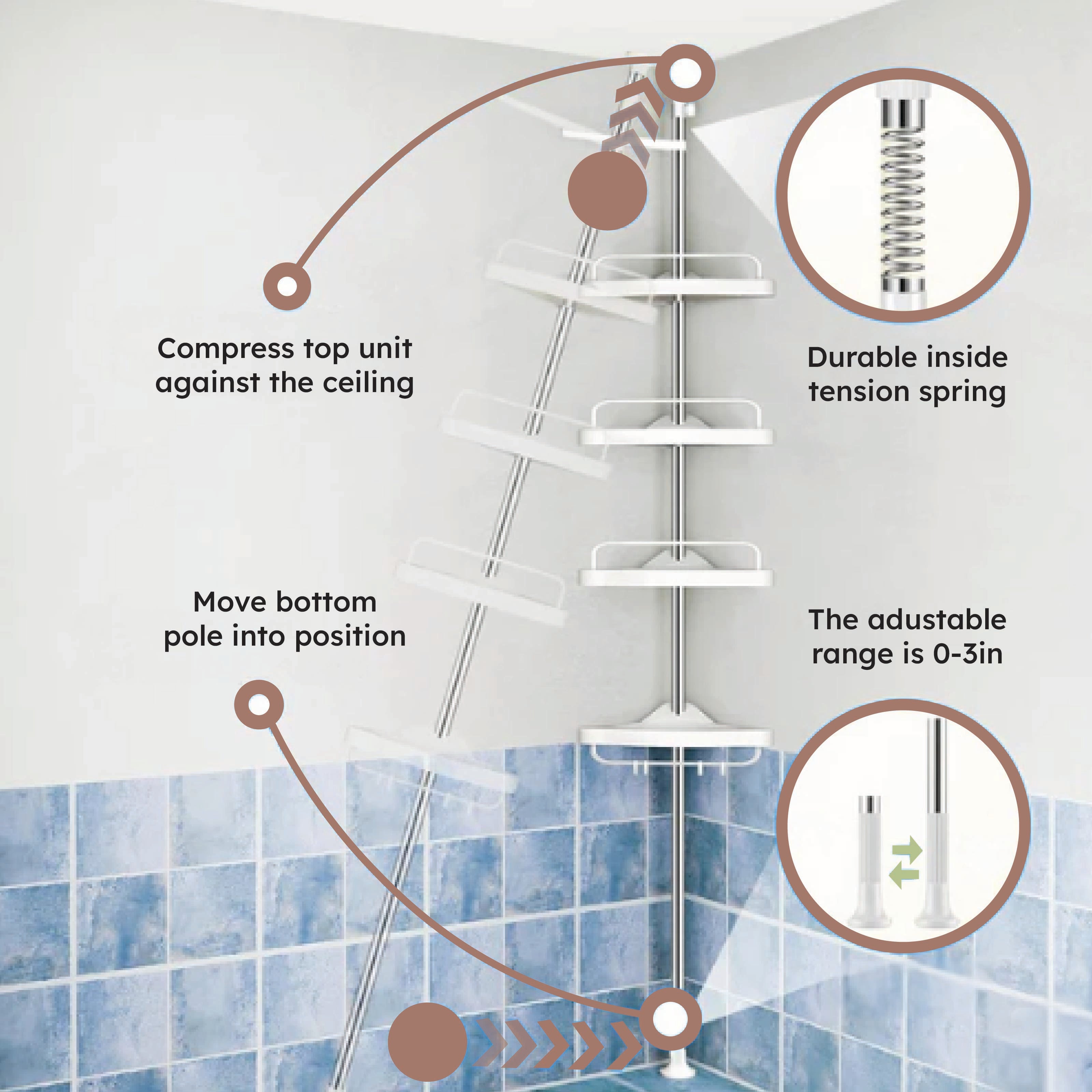 HOMERO Multipurpose Bathroom Rack with Hooks and Towel Bar - 4 Tier