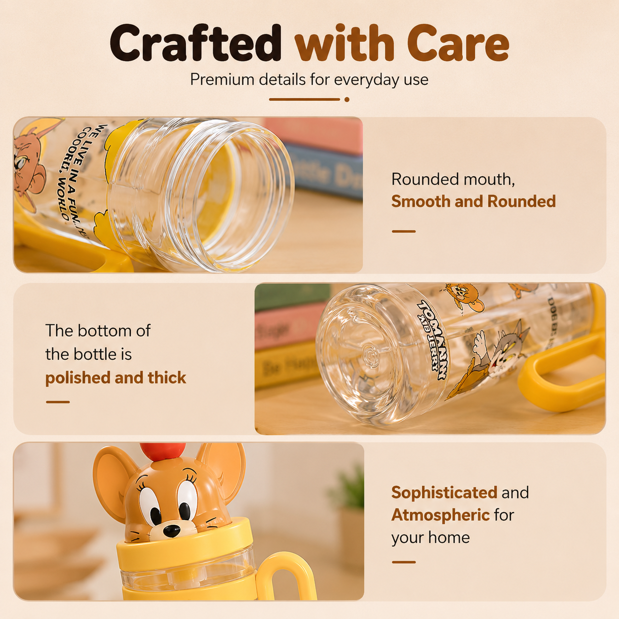 Homero Cute Cartoon Kids Water Bottle with Straw - 1060ml Capacity