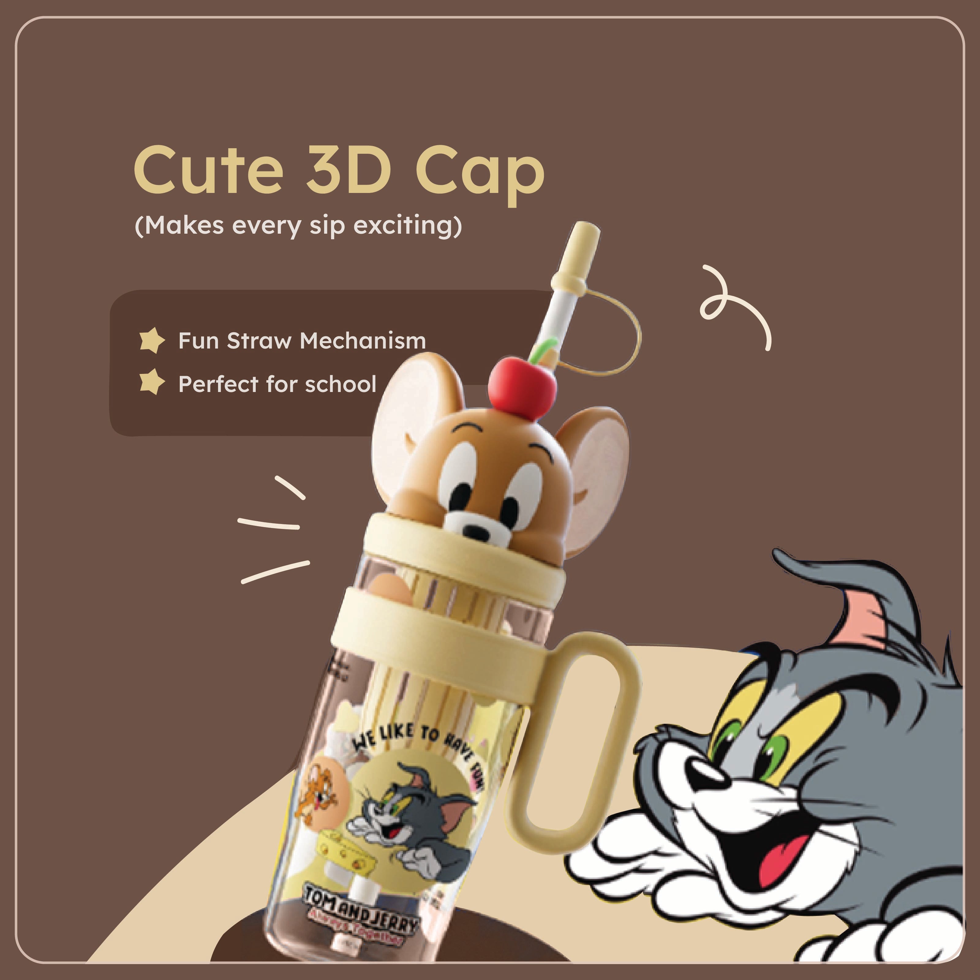 Homero Cute Cartoon Kids Water Bottle with Straw - 1060ml Capacity