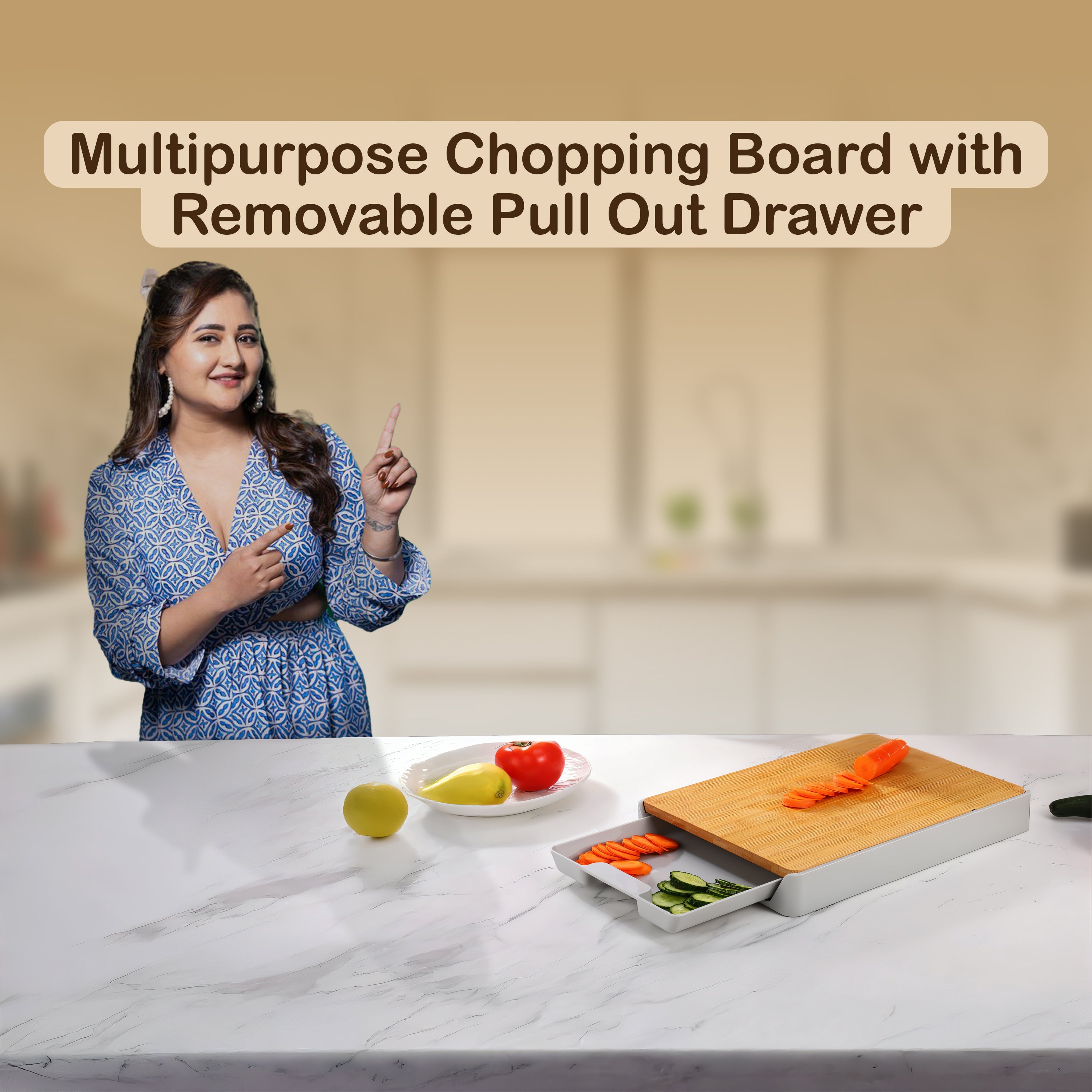 Homero Multipurpose Chopping Board with Removable Pull Out Drawer