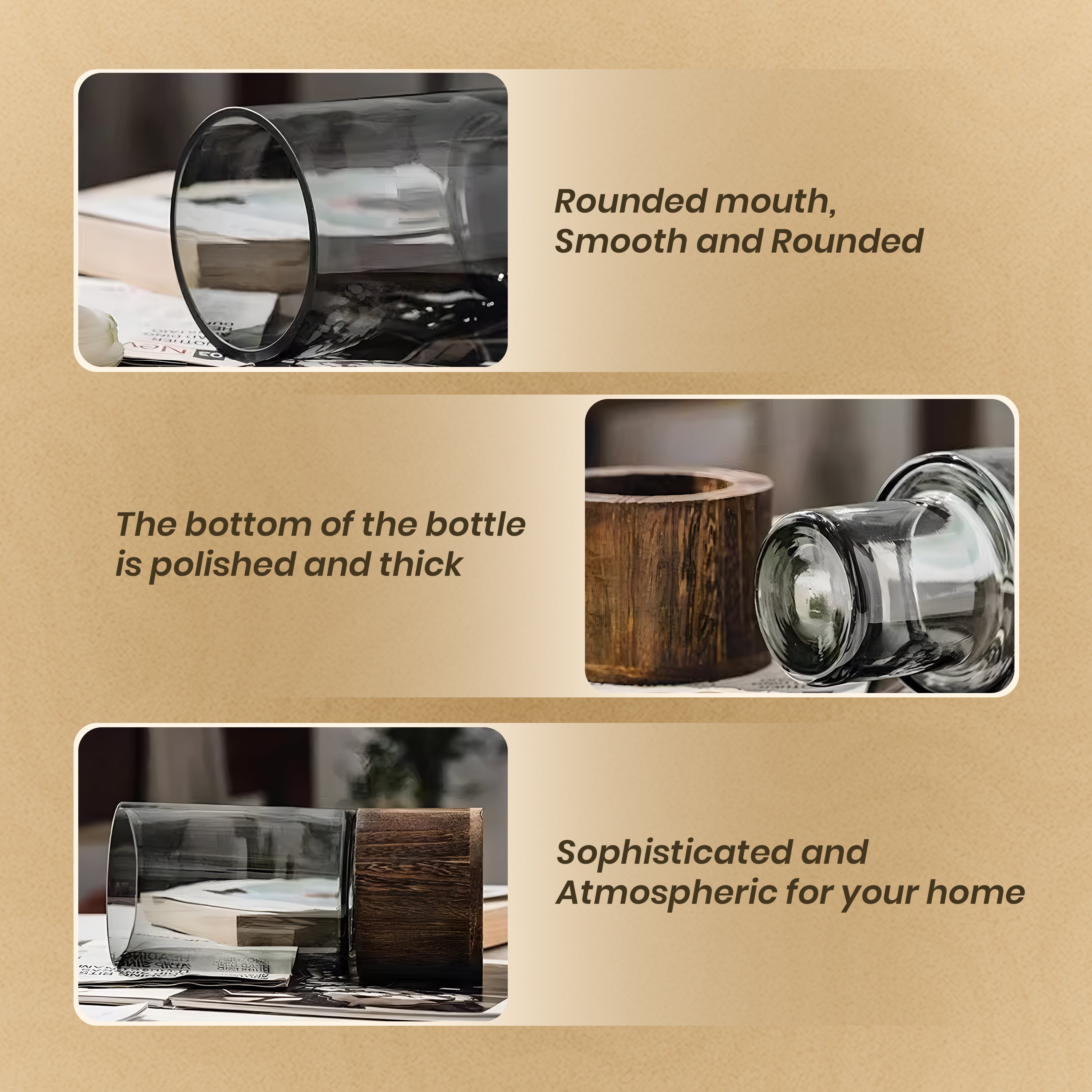 Homero Cylinder Vases with Wooden Base for Home Decor