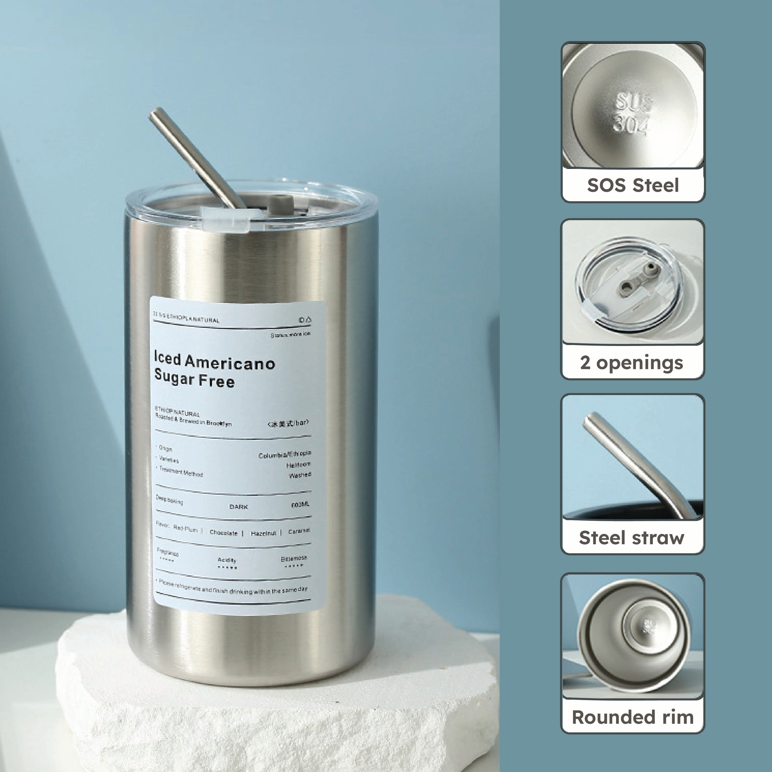 Homero Double Wall Stainless Steel Shaker for Hot and Cold Drinks - 600ml